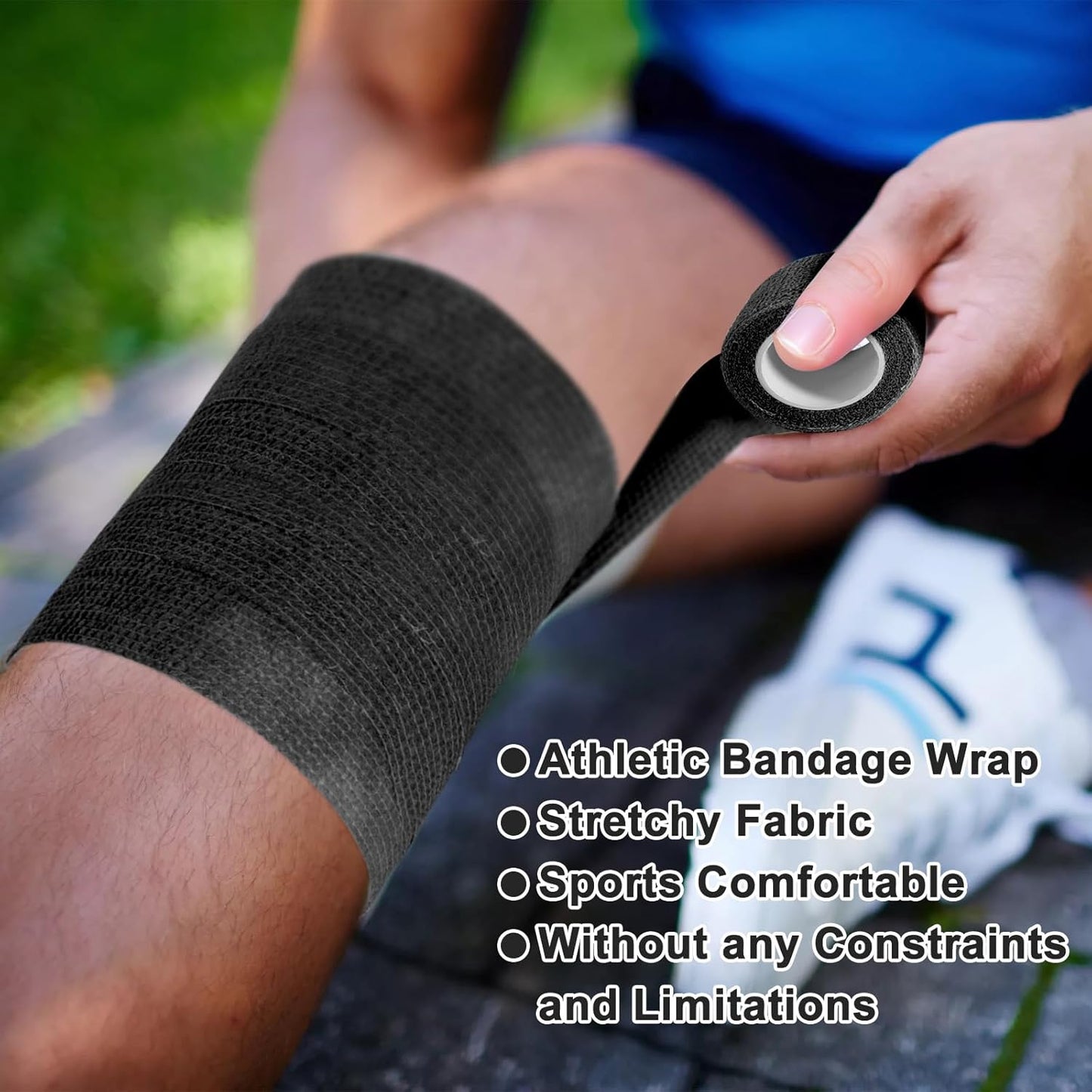 24 Pack Self Adhesive Bandage Wrap, 2” x 5 Yards Elastic Cohesive Bandage Wrap Black Athletic Tape Grip Tape for Ankle, Wrist Sprains, Sports Injuries & Pet First Aid | Medical Sports Tape