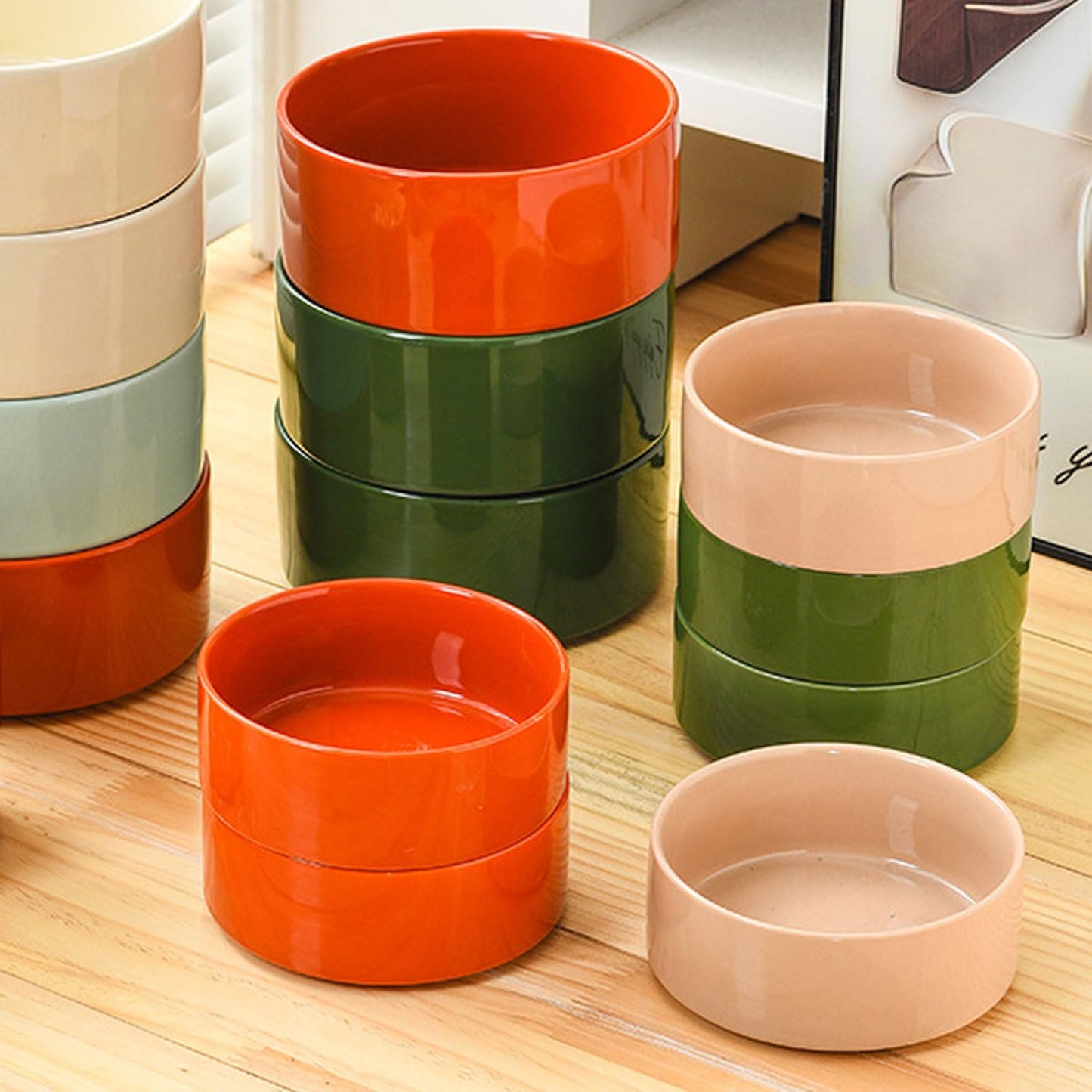 Petygooing Ceramic Dog Cat Bowl Set with Stand - Medium Dog Bowls, Anti-Slip Set of 2 - 28 OZ /3.6 Cups - Rust Red