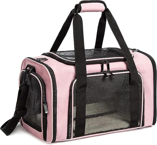 Cat Carrier Dog Carrier Pet Carrier Cat Bags for Small Medium Cats Dogs Puppies of 15 Lbs,of Airline Approved Small Dog Bag Soft Sided,Collapsible Travel Puppy Carrier (Large, Pink)