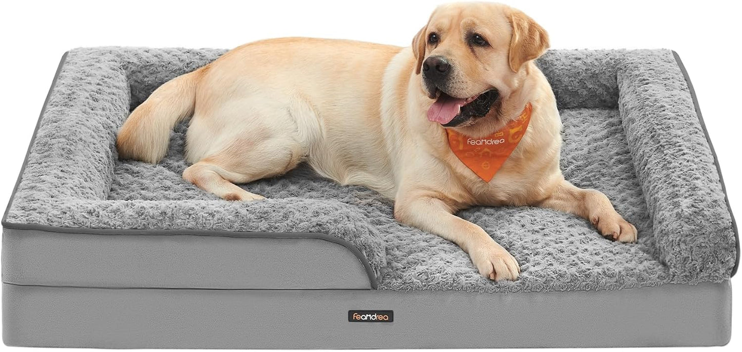 Feandrea Orthopaedic Dog Bed for Large Dogs, Waterproof Dog Sofa Bed with Removable Washable Cover, 42 x 32 x 7 Inches, Dove Gray UPGW253G01