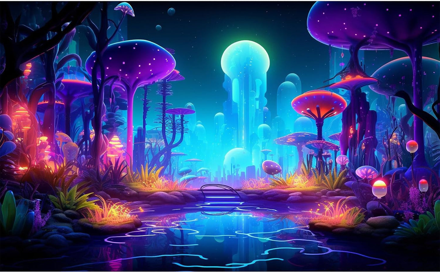 Fantasy Forest Aquarium Background Mysterious Plants Abstract Mushrooms Cartoon Style Forest Terrarium Backdrop Tranquil Stream Fish Tank Background Wallpaper Poster Decor Vinyl 30x12in