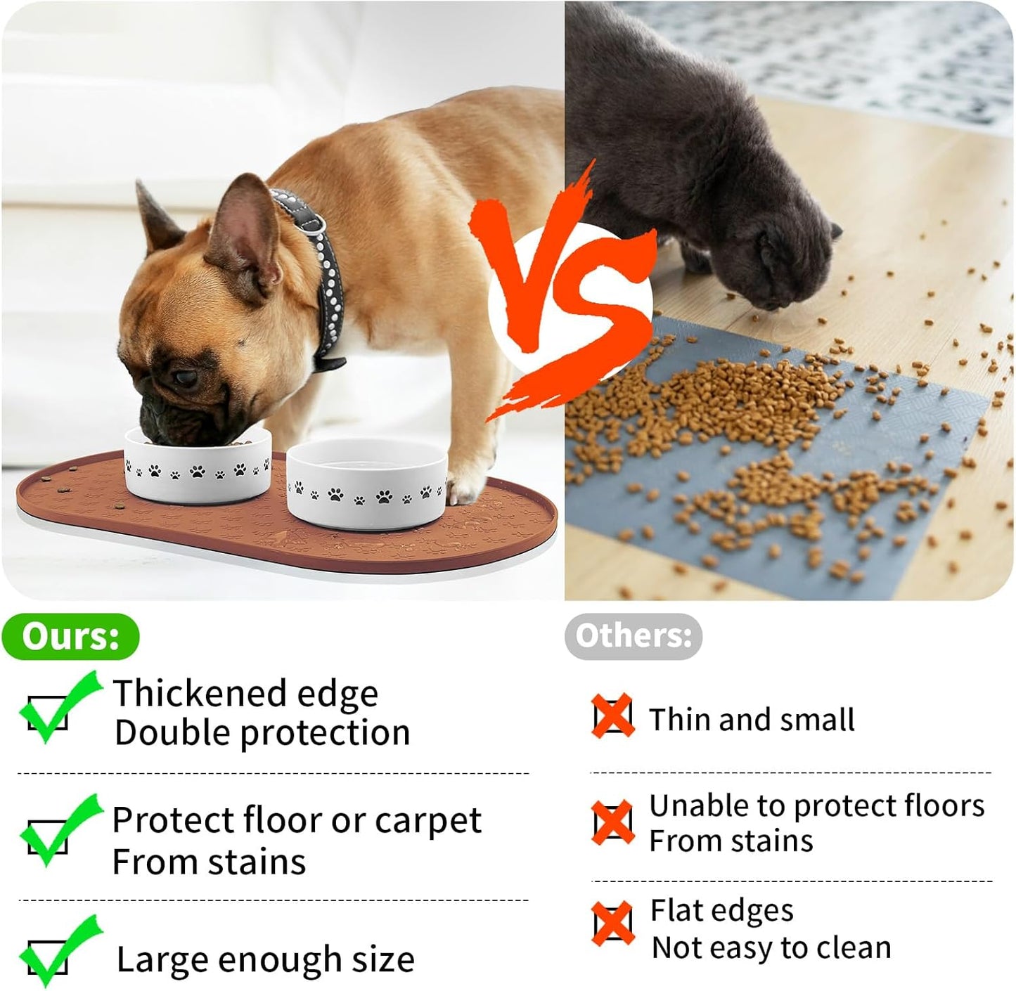 KPWACD Pet Placemat for Dog and Cat, Anti-Slip Waterproof Dogs Feeding Bowl Mat Prevent Food and Water Overflow, Silicone Puppy Dish Mats Suitable for Small Medium Big Pets, Brown, 24" * 16"