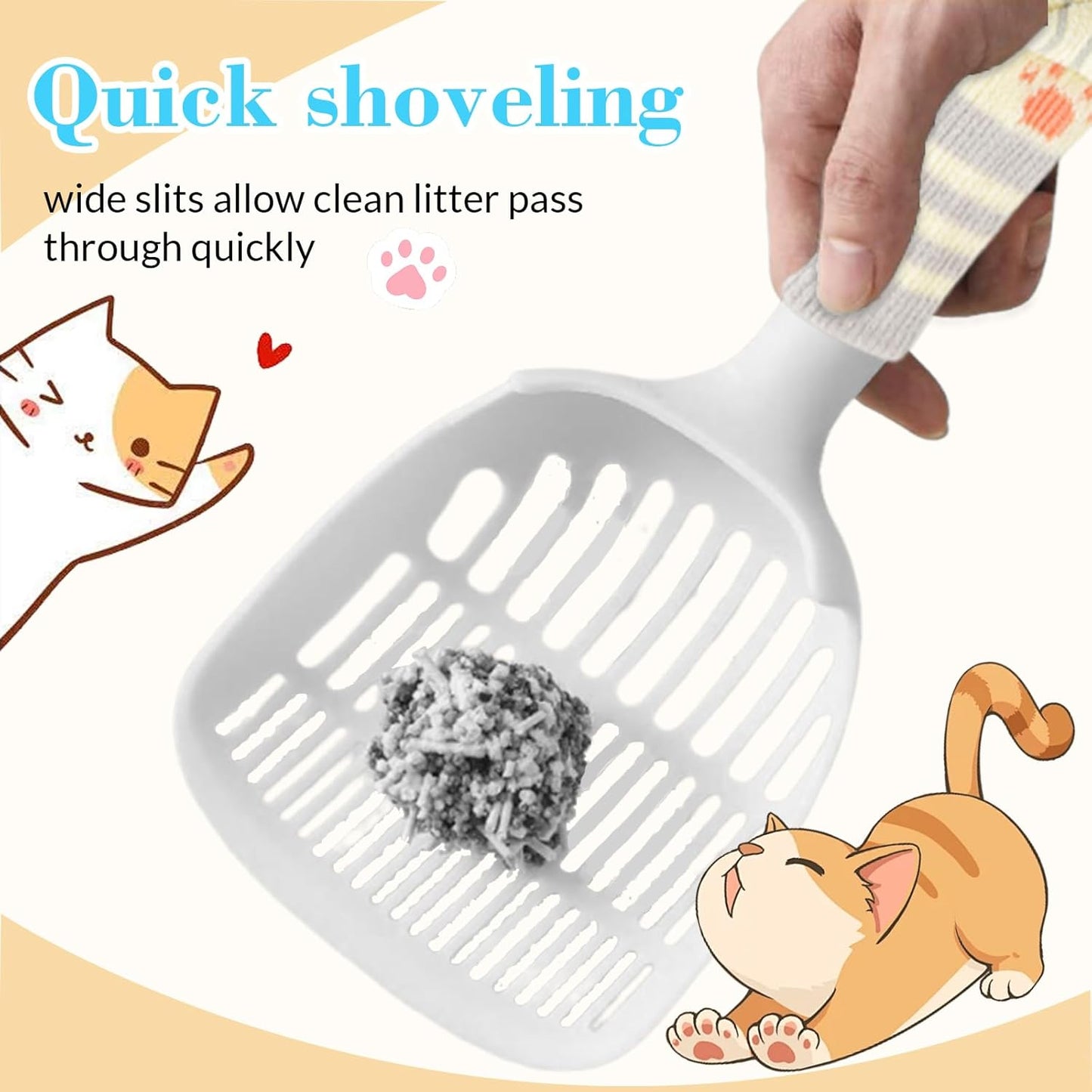 Cat Scooper for Litter Box, Cat Litter Scoop, Kitty Litter Scoop, Cat and Dog Poop Collector, Pet Litter Sifter, Cute Handle, Cat Litter Scooper with Holder for Various Litter Boxes (White)