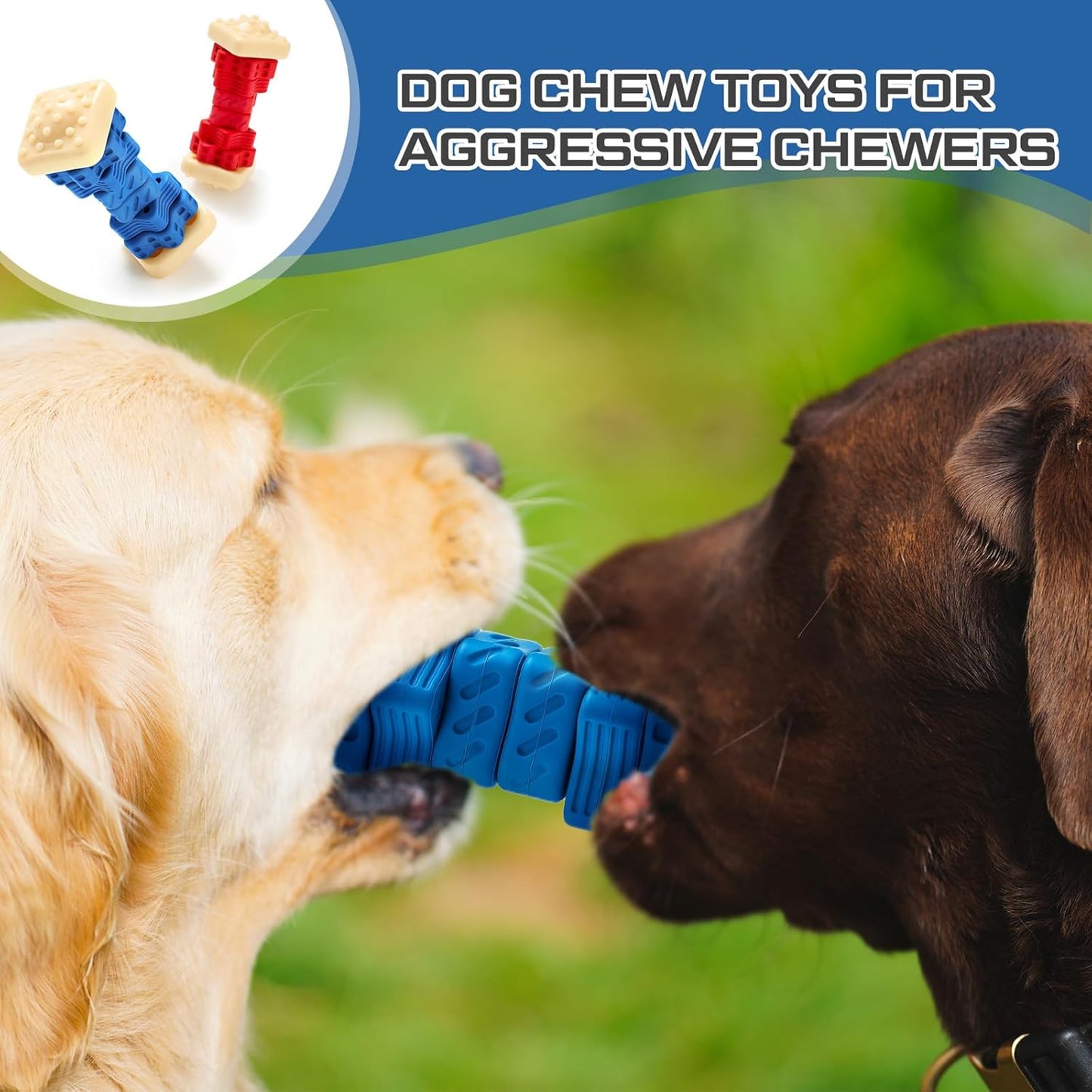 Aliceset 2 Pcs Dog Toys for Aggressive Chewers Tough Durable Indestructible Puzzle Interactive Dog Cognitive Chew Toys with Beef Flavor, Safe Rubber Bone Shape Enrichment Gift to Keep Them Busy