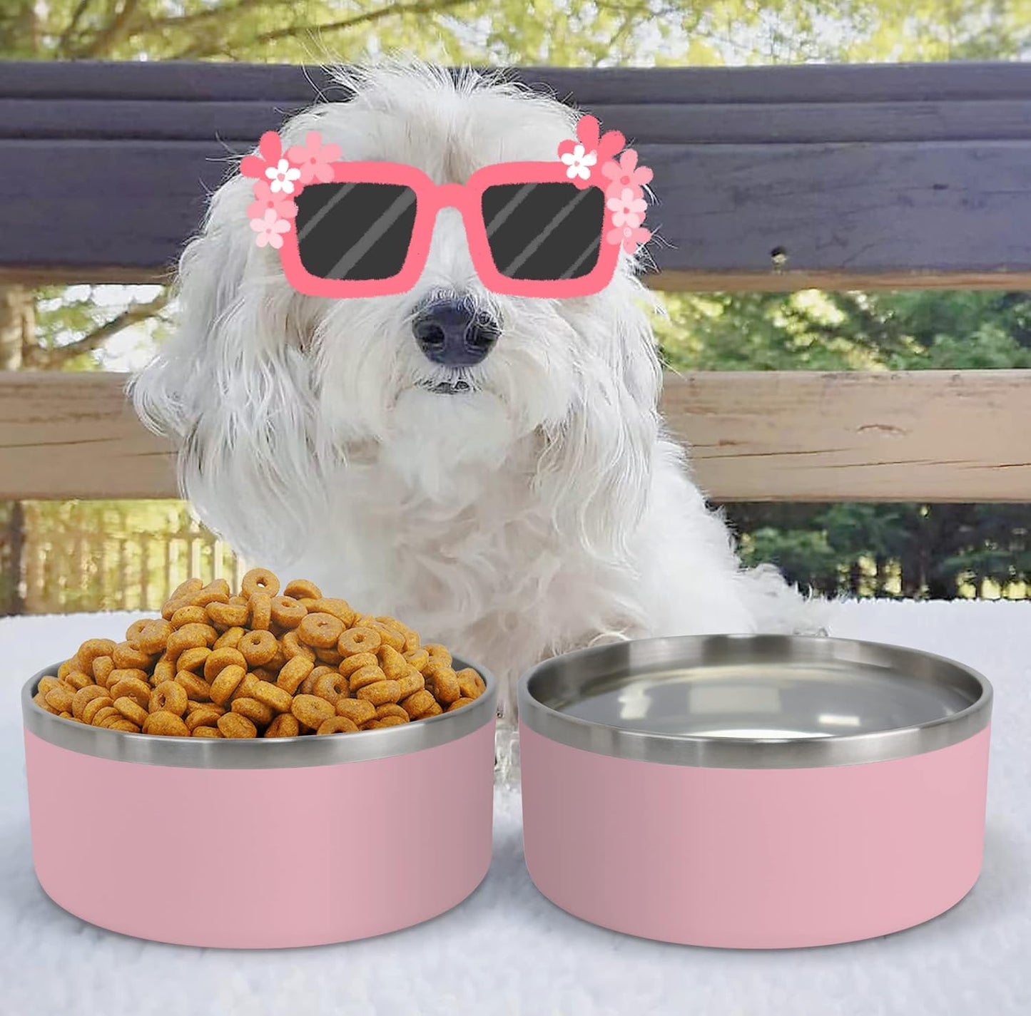 IKITCHEN Dog Bowl for Food and Water, 64 Oz Stainless Steel Pet Feeding Bowl, Durable Non-Skid Double Wall Insulated Heavy Duty with Rubber Bottom for Medium Large Dogs (64 Ounces/8 Cup, Pink)