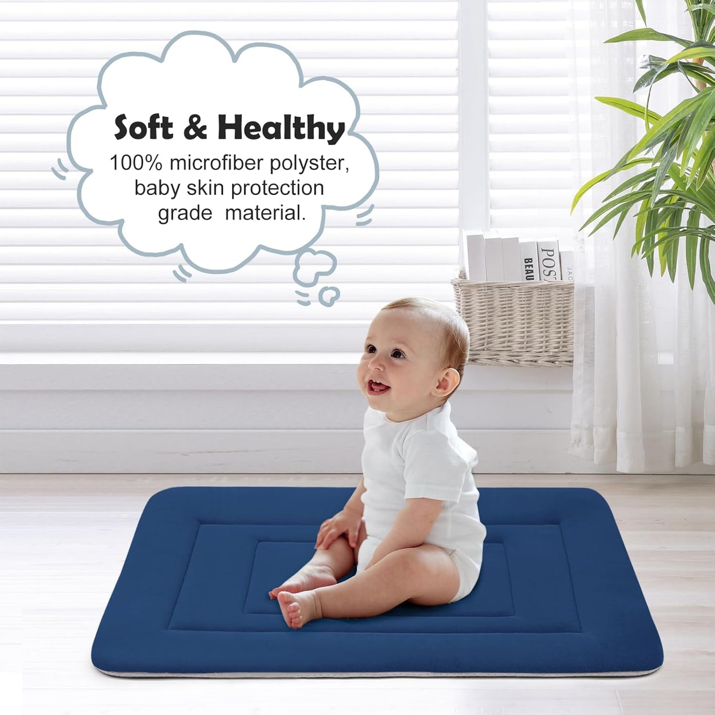 JoicyCo Dog Bed Soft Dog Crate Bed Pad Mat, 42 in Non Slip Bottom Washable Dog Beds for Large Dogs, Pet Bed Mattress Kennel Pad, Dark Blue