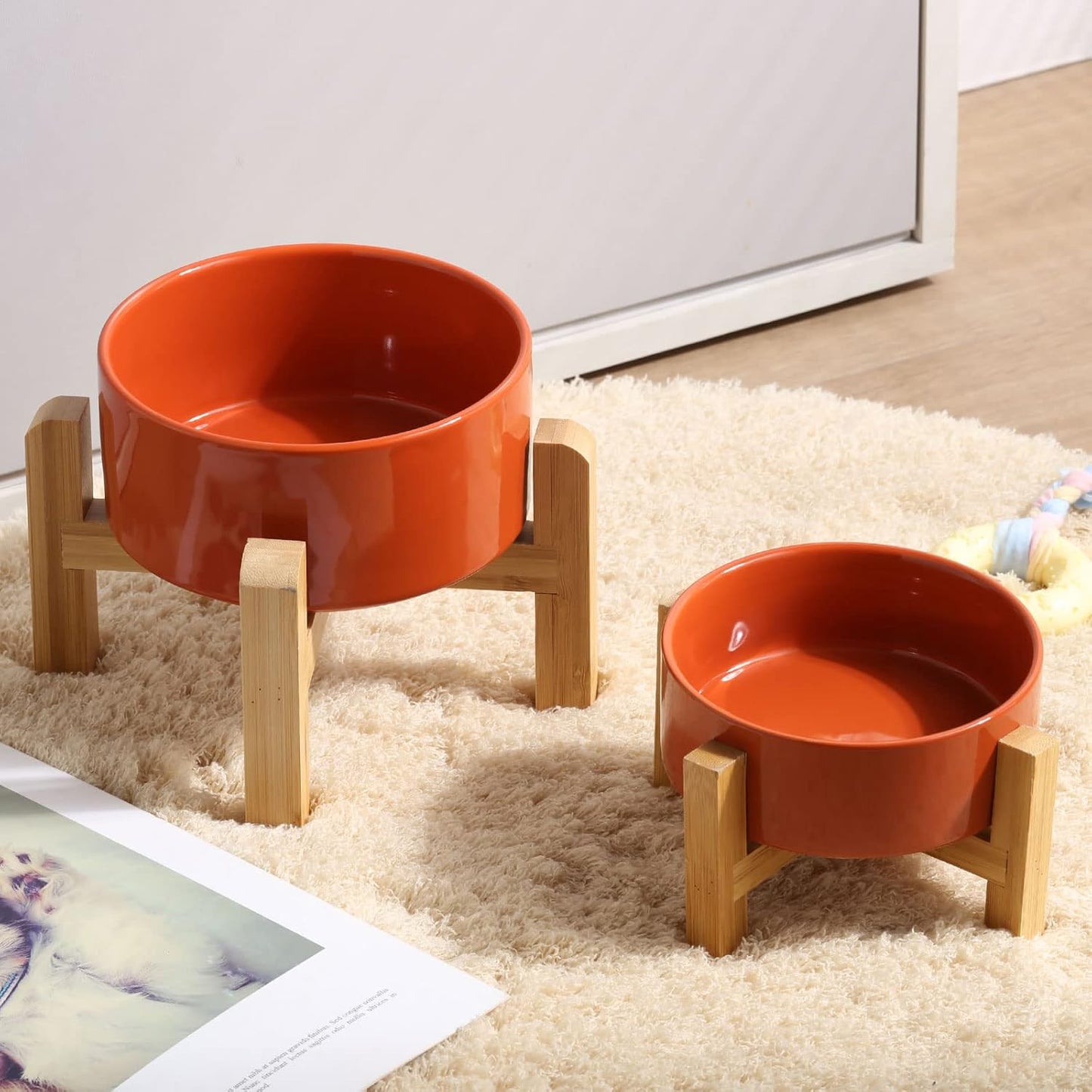 Petygooing 28 OZ Rust Red Elevated/Raised Ceramic Dog Bowl for Small and Medium Breeds, Dog Food Water Dish with Stand,Pet Feeding Bowl with Anti Slip Rubber for Cats Small and Medium Dogs (3.6 Cups)