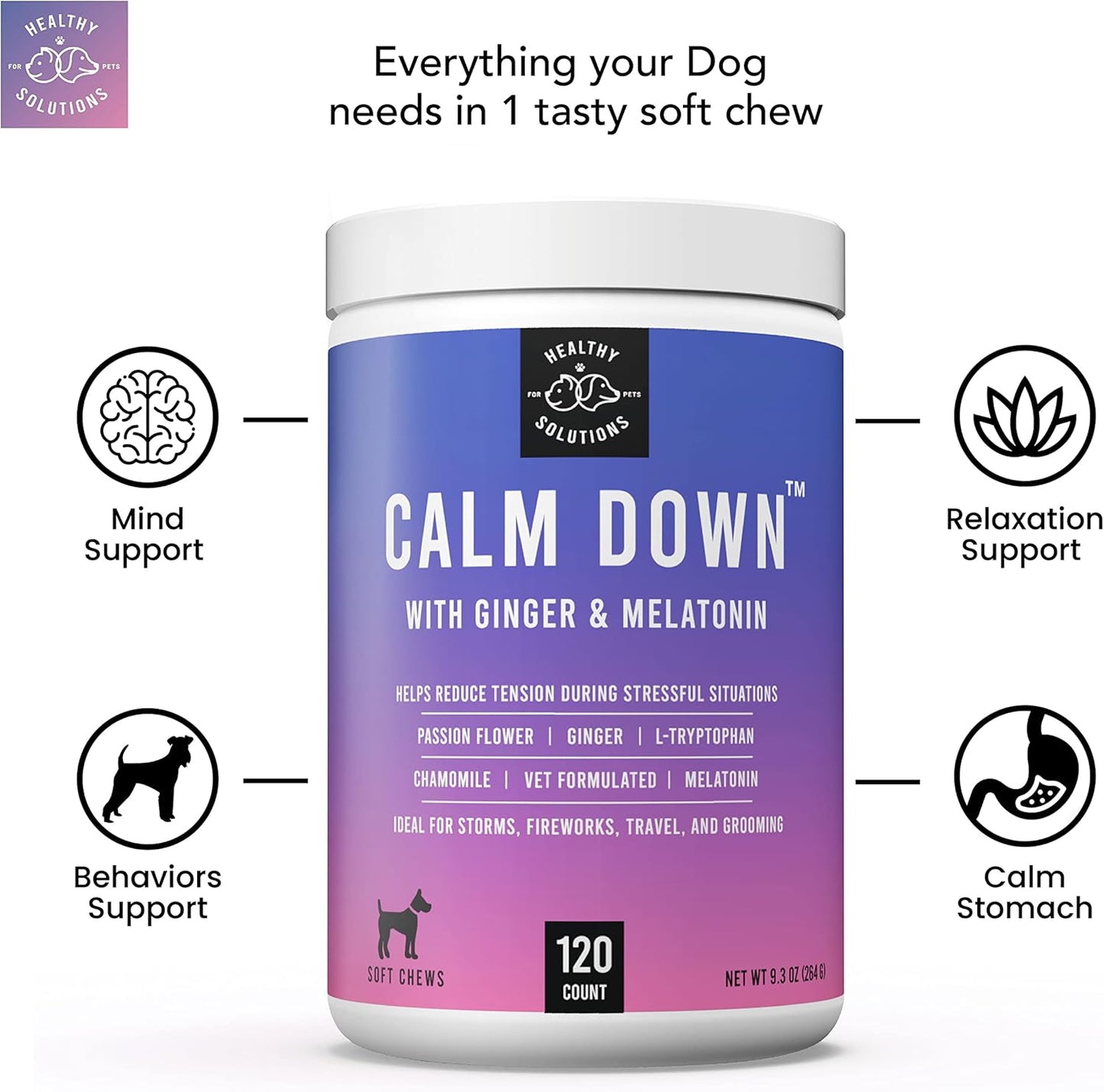 Calming Chews for Dogs - Dog Calming Treats for Anxiety & Stress Relief with Melatonin and Ginger - Aid with Storms, Grooming, Fireworks, Separation, Travel, Motion Sickness, & Sleep - 120 Chews