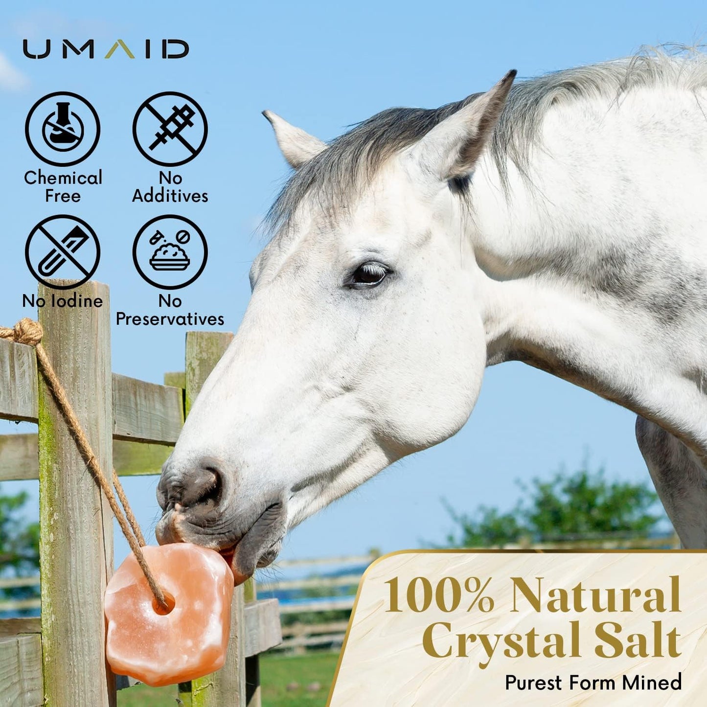 UMAID Himalayan Salt Lick 6 lbs. on Rope for Horses, Deer, Goats, Cow, Sheep, Cattle, Alpacas, and Livestock – Mineral Horse Treats, Natural Himalayan Rock Salt Block for Deer and Horses, 4 Pack
