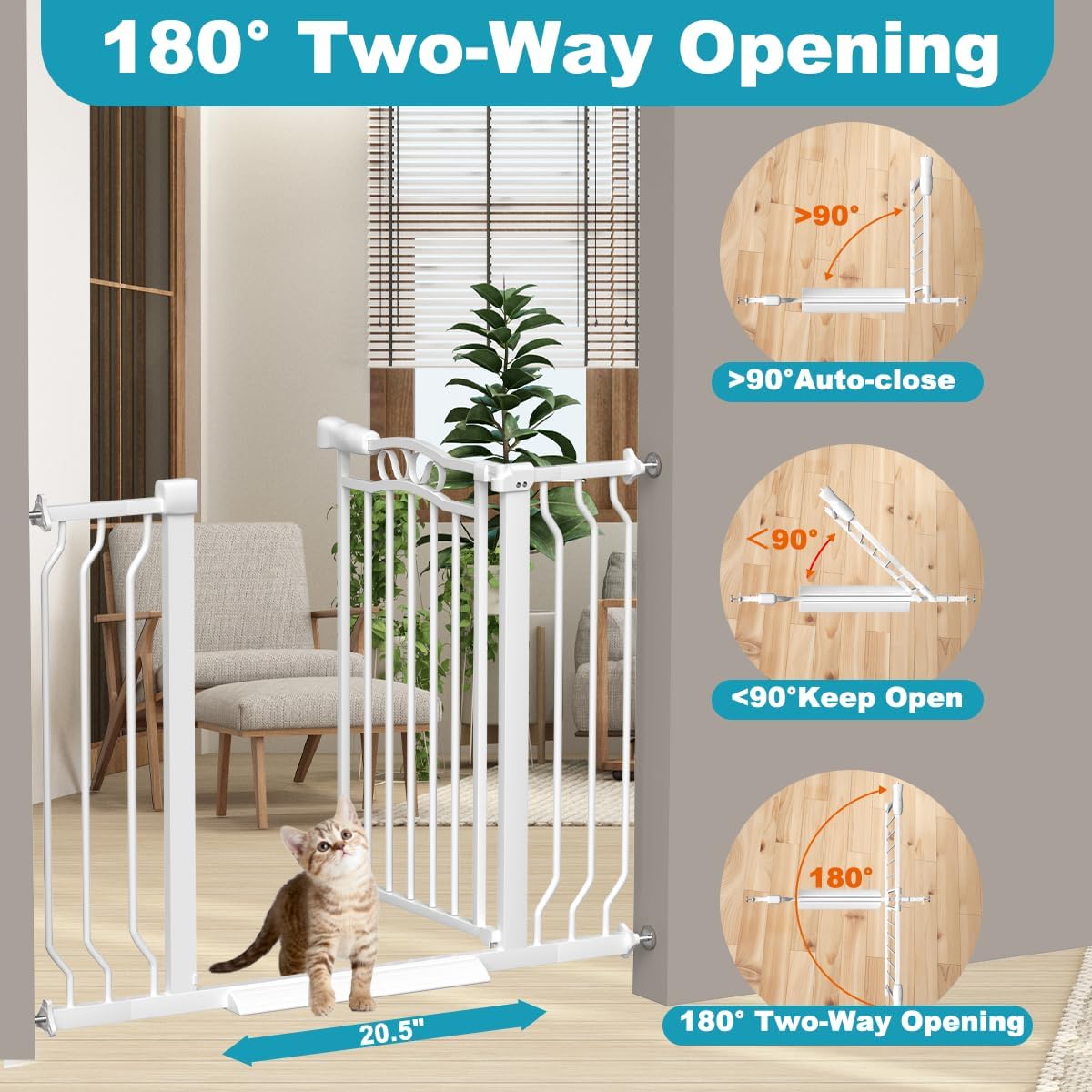 Extra Wide Dog Gate for Doorways 62.6-72 in, Walk Through Long Baby Gates for Large Openings, No Drill Child Safety Gate for Pets Kids Toddler, Doggy Barrier Indoor Metal, 30" Tall White