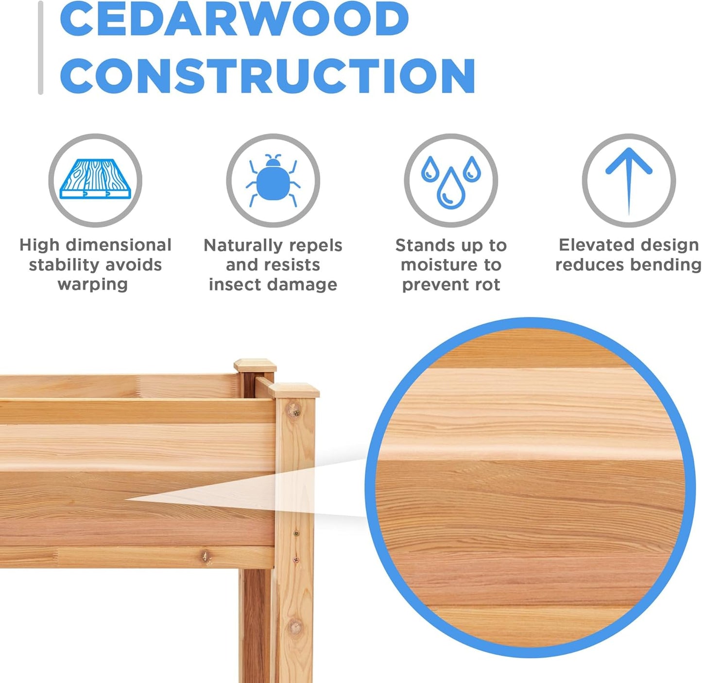 Jumbl Raised Canadian Cedar Garden Bed | Elevated Wood Planter for Growing Fresh Herbs, Vegetables, Flowers, Succulents | 34x18x30”