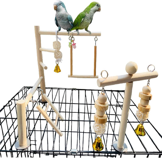 Hamiledyi Small Bird Playground Natural Wood for Top of Cage Bird Play Stand Bird Stands for Parrots Bird Perch Stand Bird Play Gym Bird Toys for Small Bird Parrot Cockatiel Love Birds Budgie