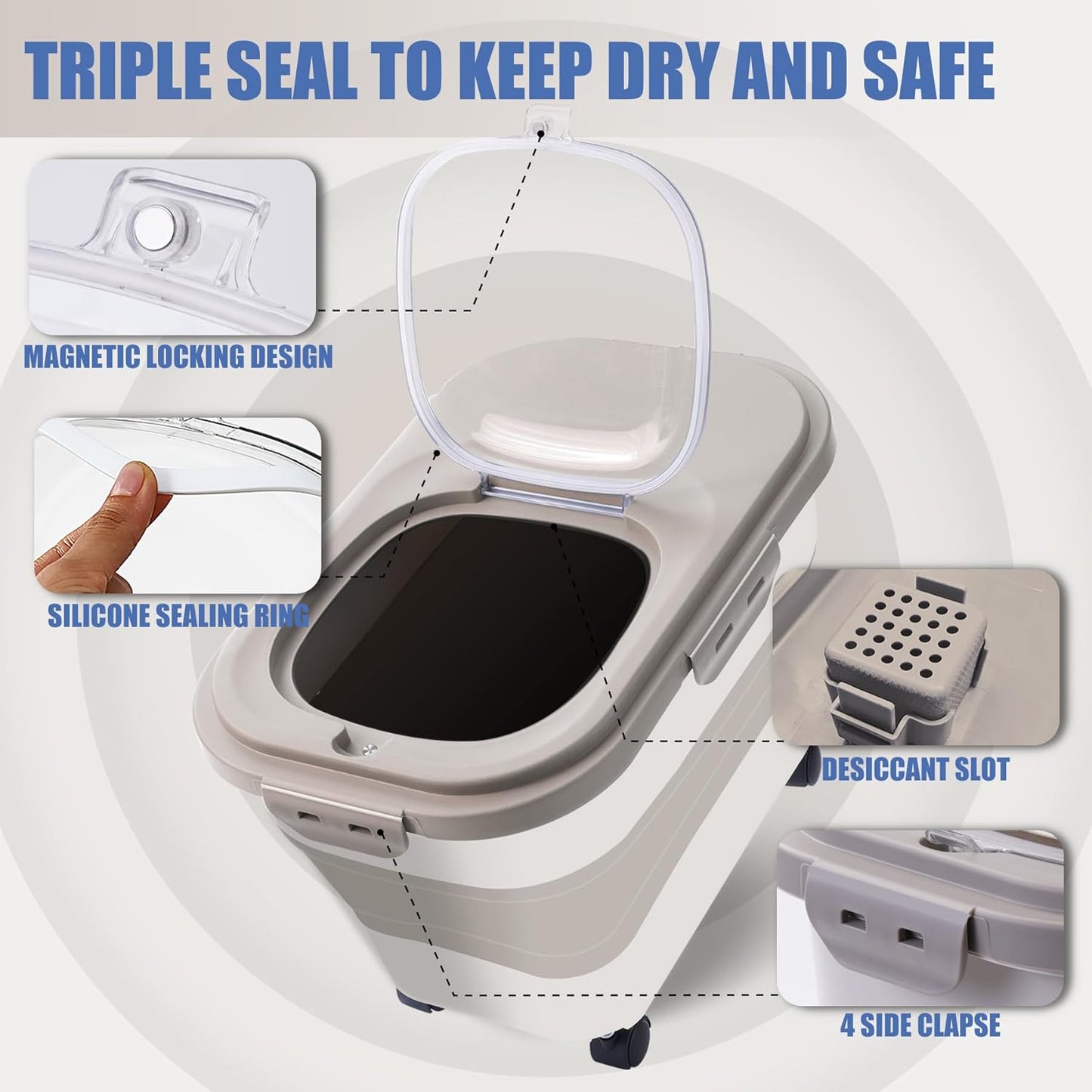 Collapsible Dog Food Storage Container, Airtight 30 35 Lbs Rice Cereal Flour Sugar Kitchen Accessories Bin Bucket, 20 25 Lbs Dog Cat Pet Holder Gift Travel Essentials Must Haves Gear Stuff Necessities