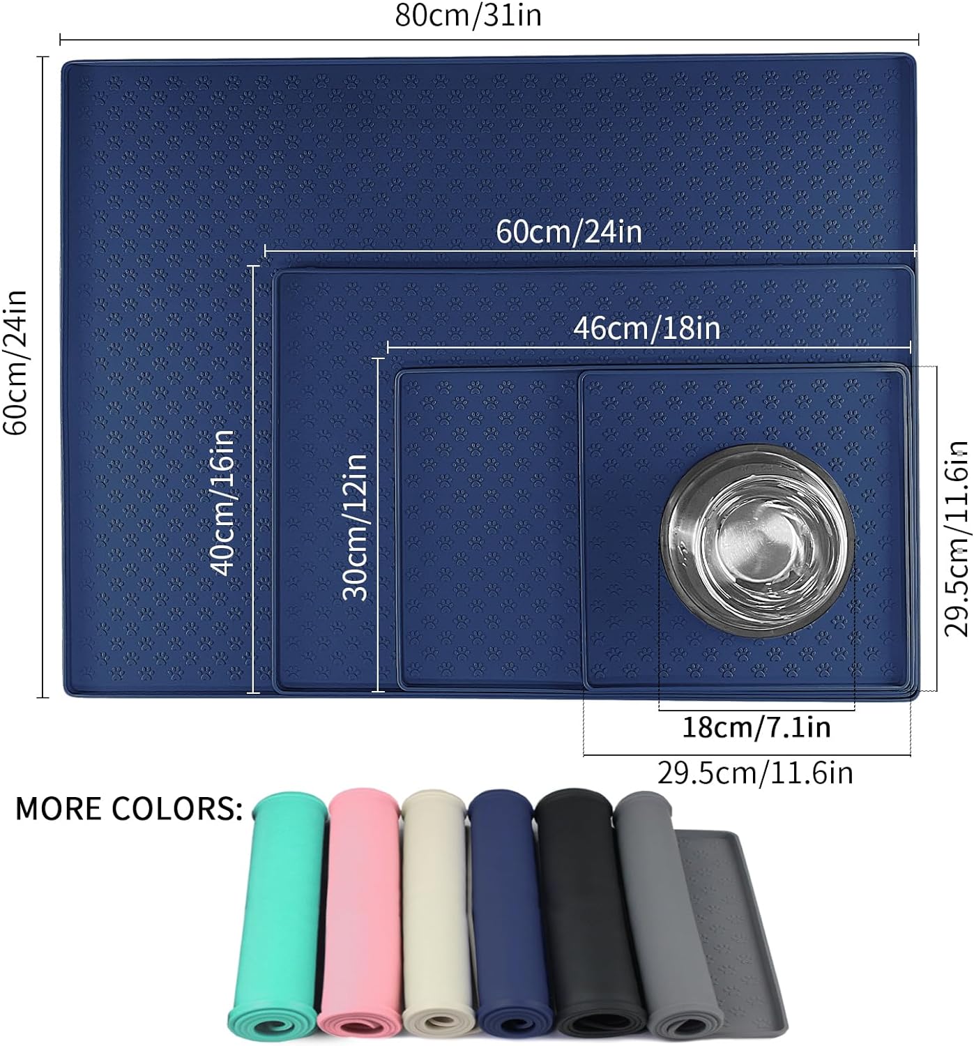 Ptlom Pet Placemat for Dog and Cat, Waterproof Non-Slip Silicone Feeding Bowl Mat Prevent Food and Water Overflow, Puppy Dish Feeder Fountain Trays Suitable for Medium and Small Pets, Navy Blue