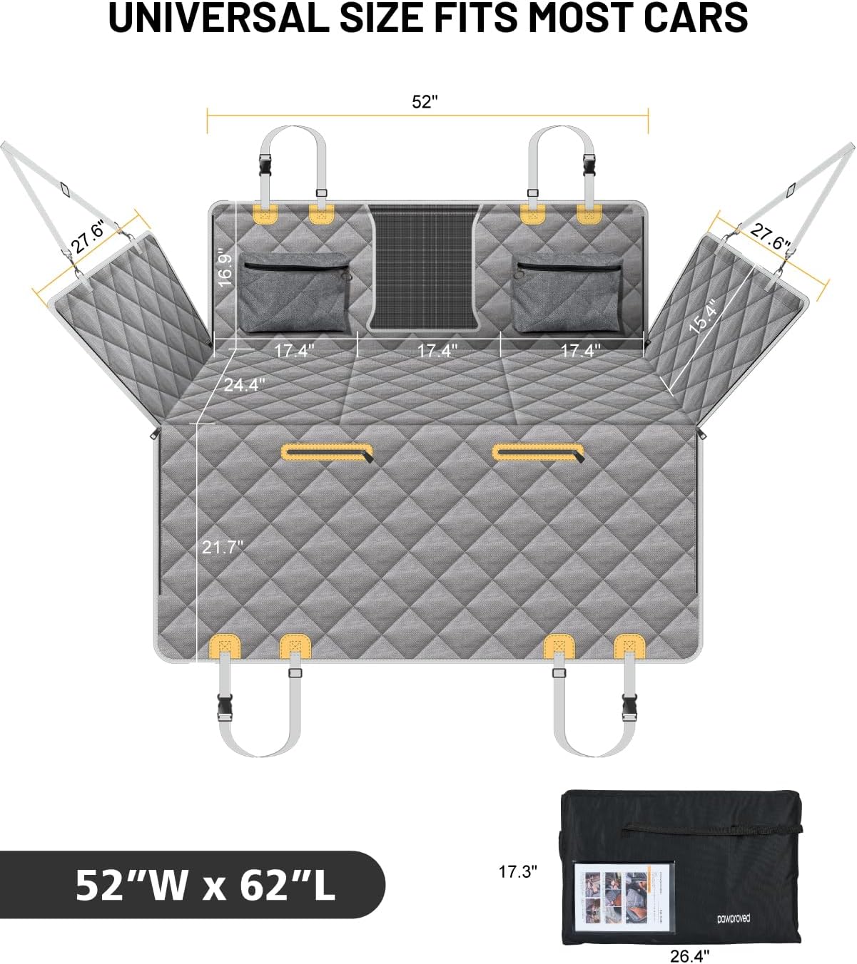 Back Seat Extender for Dog, Waterproof Dog Car Seat Cover for Back Seat, Hard Bottom Car Seat Cover, Large-Space Hammock for Car Truck SUV, Pet Seat Cover Holds 450lbs(Grey)