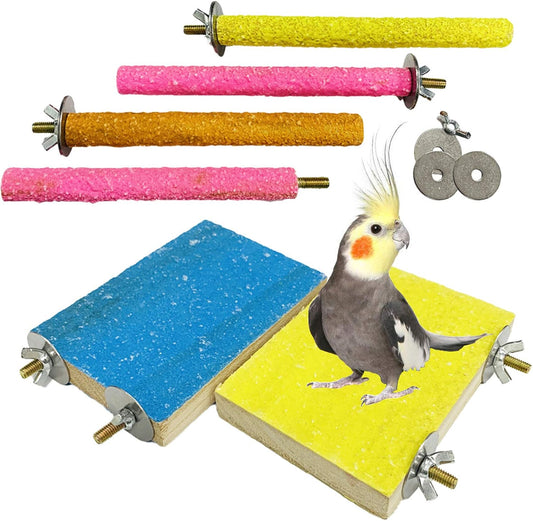 Hamiledyi 6 PCS Bird Perch Stand Toy Wood Parrot Paw Grinding Stick Perch Stand Platform Parakeet Cage Accessories Exercise Toys for Budgies Cockatiel Conure