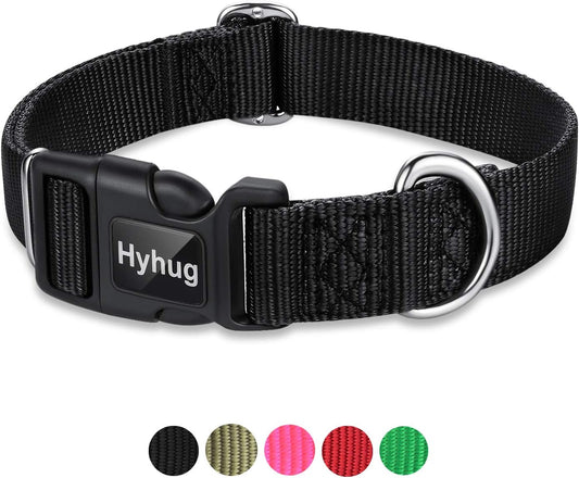 Hyhug Puppy Collar with Quick Release Buckle, Nylon Adjustable Durable Cute Dog Collar for Small Dogs, Male and Female(Small, Black)