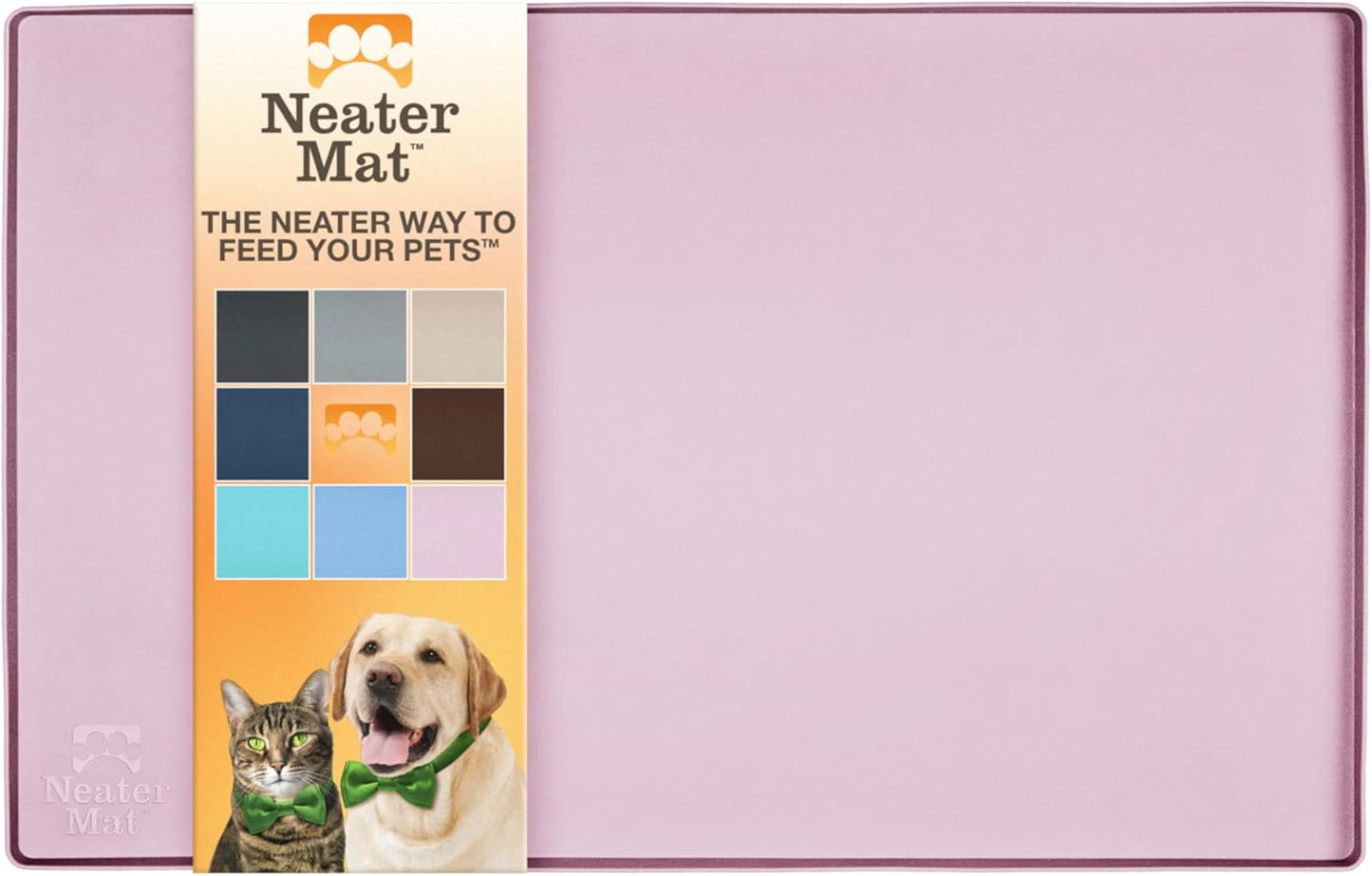 Neater Pet Brands Neater Mat Pet Mats for Food and Water, Cat & Dog Bowl Mat Waterproof Silicone, Feeding Tray, Dog Food Mats for Floors, Placemat w/Raised Edge for Under Bowls, 19” x 12”, Light Pink