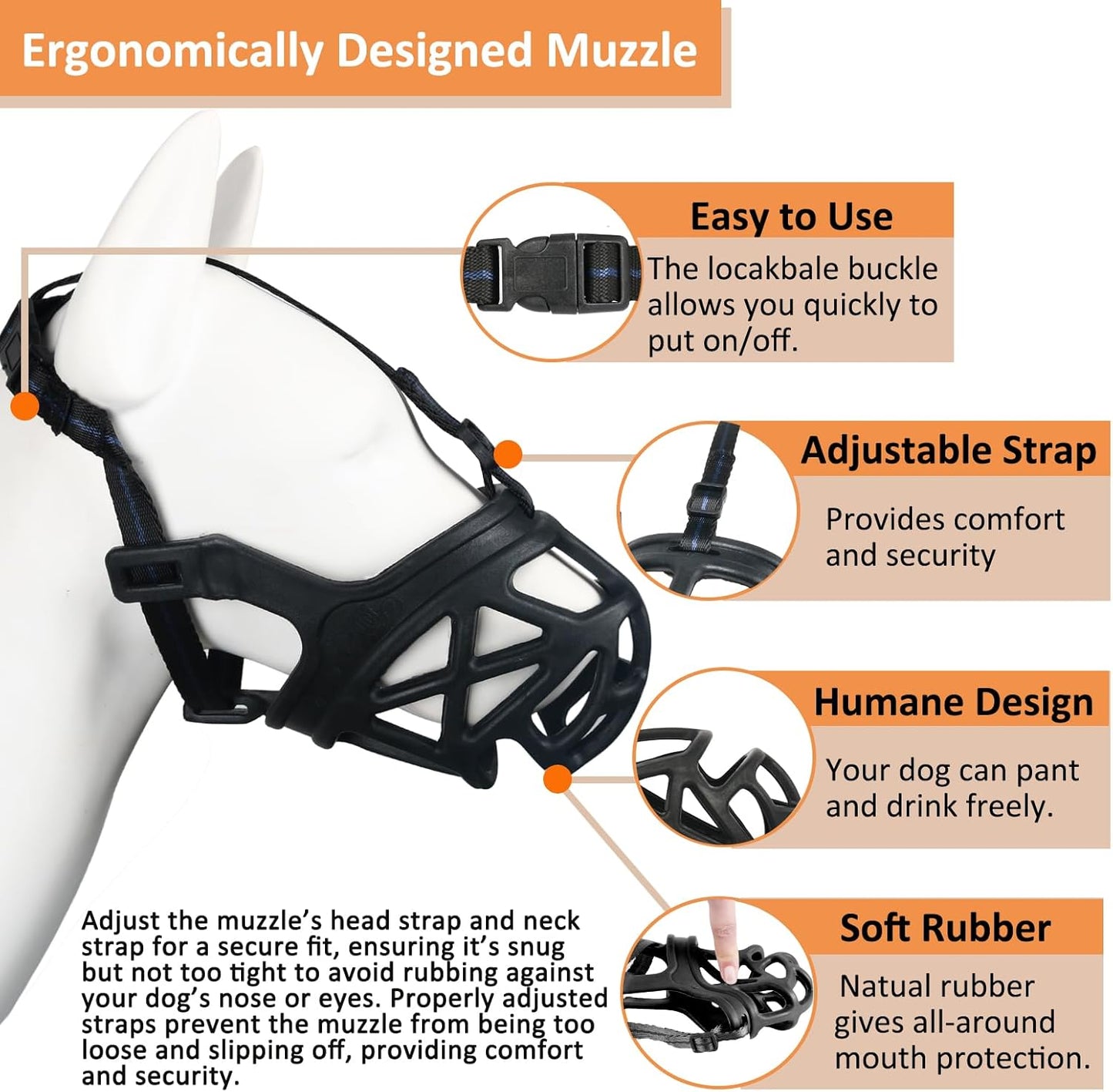 BARKLESS Dog Muzzle, Basket Muzzle for Biting, Chewing and Scavenging, Humane Cage Mouth Cover, Perfect for Grooming and Training Small, Medium, Large Aggressive Reactive Dogs (M, Black)