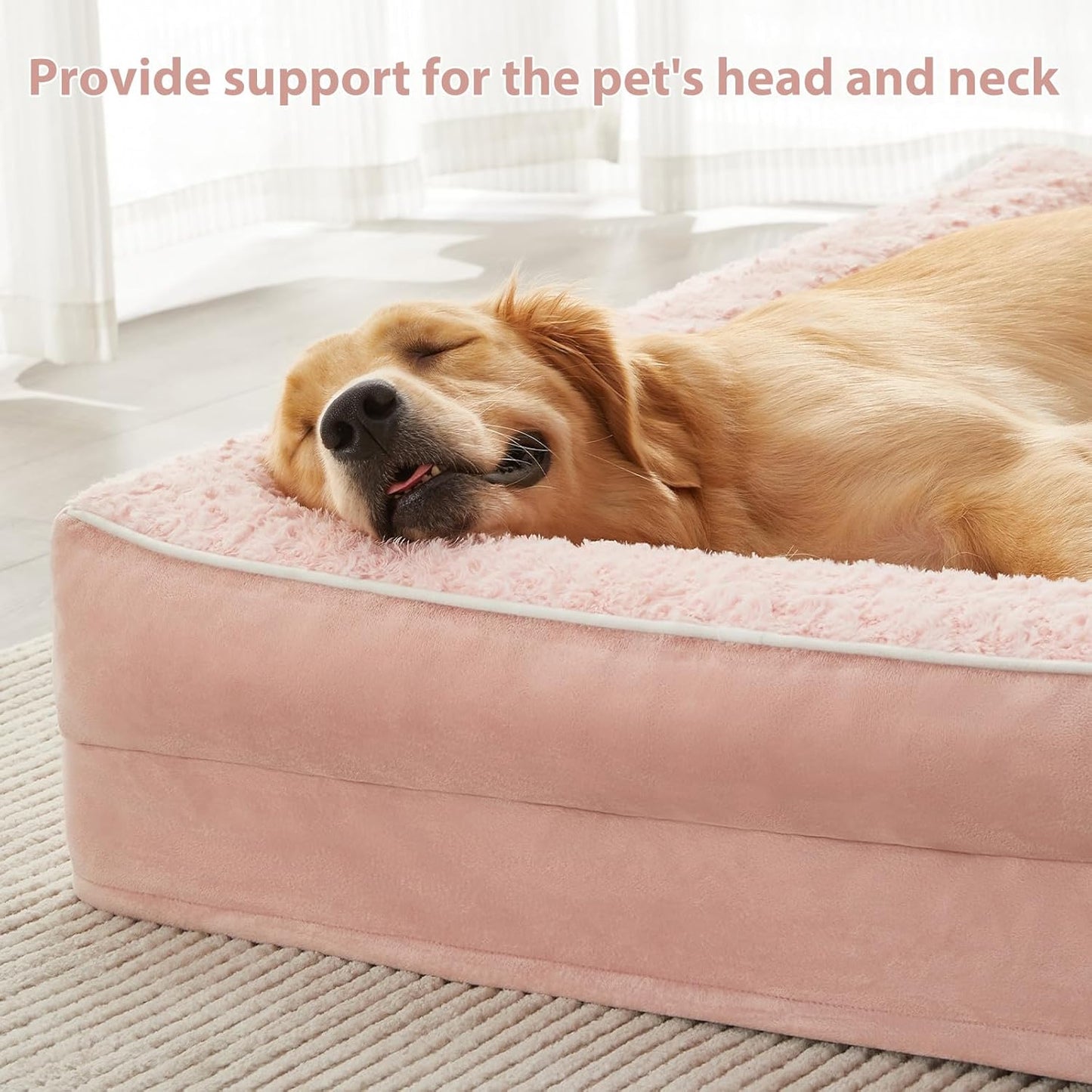 BFPETHOME Orthopedic Dog Beds for Large Dogs-Waterproof Sofa Dog Bed with Removable Washable Cover, Big Pet Bed with Waterproof Lining and Nonskid Bottom,Pet Bed for Large Dogs,Pink