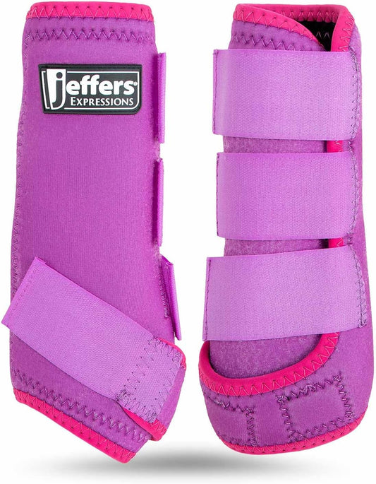 Jeffers Expression Neon Horse Boots 1 Pair - Purple & Pink, Breathable Neoprene, Secure Strap Closures, Durable Premium Protection for Jump Training & Trail Riding - Front & Hind, Small Size
