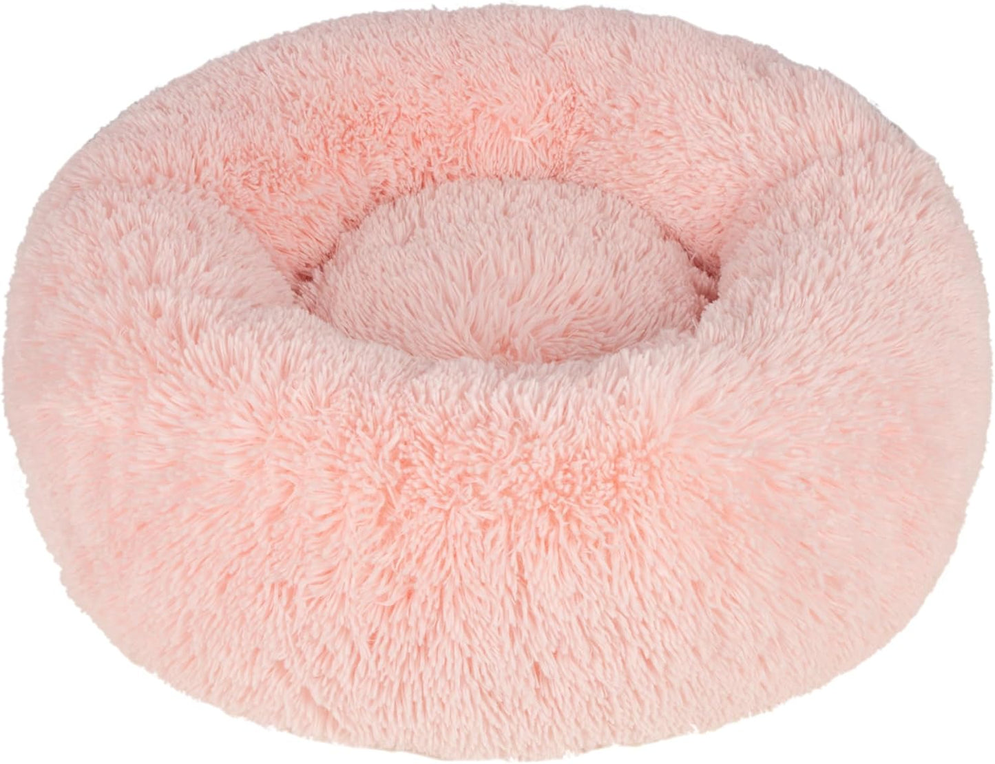 Best Pet Supplies Round Donut Dog Bed with Plush Faux Fur Fabric, Calming, Anti-Anxiety Cushion for Indoor Pets, Slip-Resistant Base, Soft Ergonomic Support - Pink, 30x30x8''