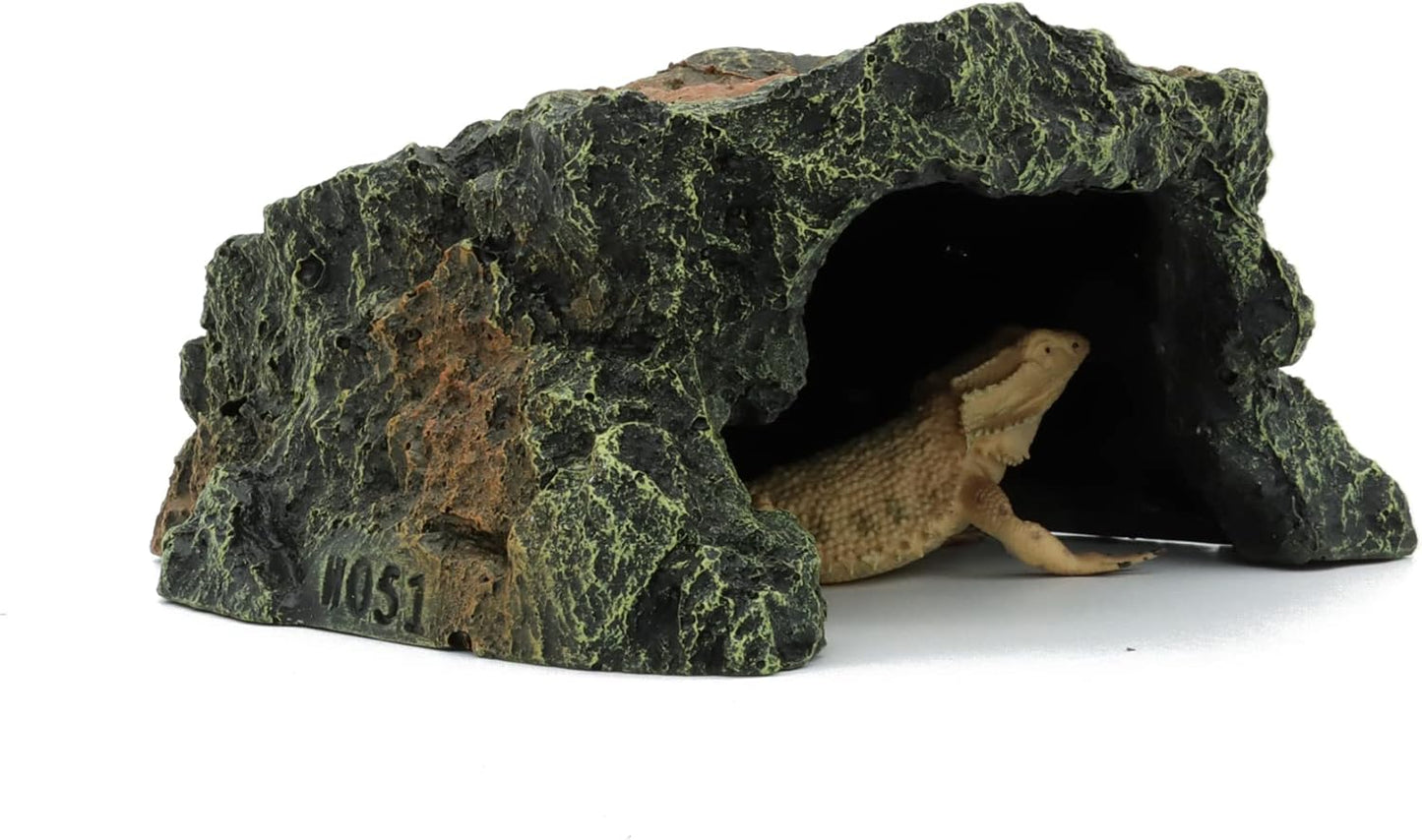 JIHAQUA Reptile Rock Hide Cave, Aquarium Habitat Decor Rock Tortoise Hideout for Lizards, Turtles, Reptiles, Amphibians, Fish