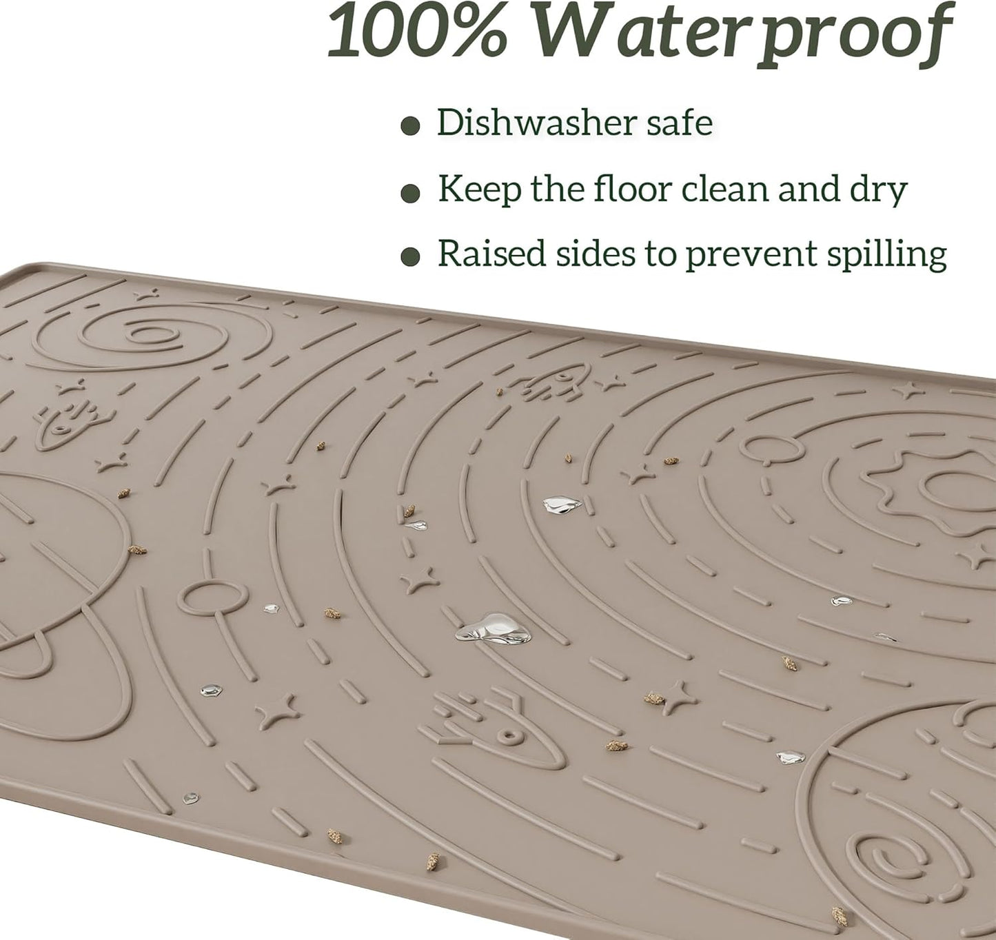 OHMO Dog Food Mat, Silicone Waterproof Cat Food Mat, Non-Skid Spill Proof Pet Feeding Mat for Food and Water, Easy to Clean Dog Placemat(Beige, 23.6" x 15.8")