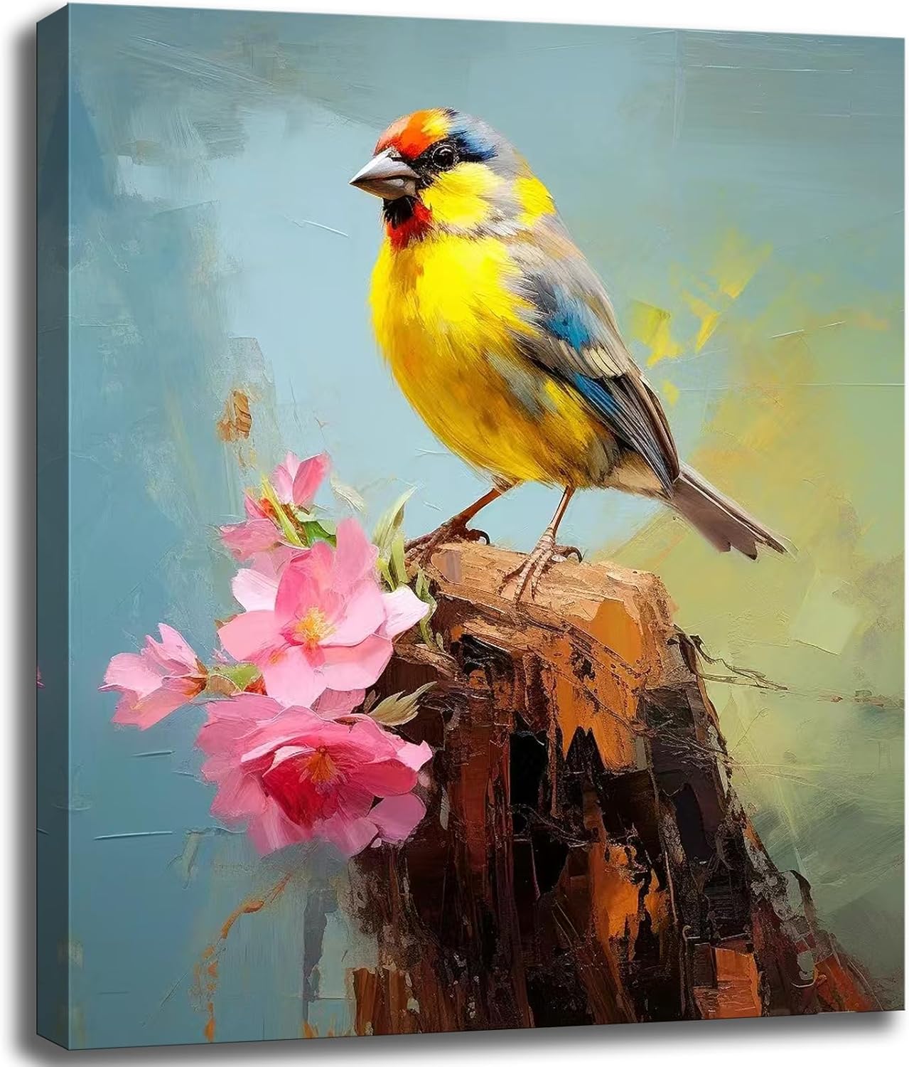 Bathroom Bird Decor Wall Art, Watercolor Bird Picture Canvas Wall Art Decor for Living Room Farmhouse Bathroom Decoration Framed Office Decor Kitchen Accessories 16"x24" 1 PCS