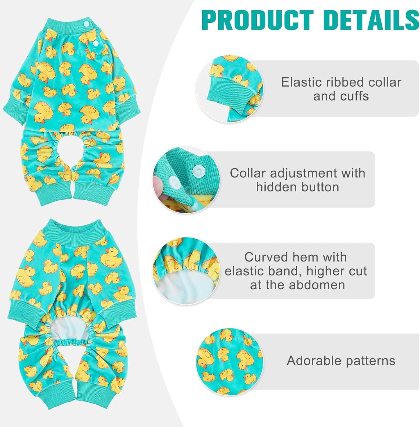 BEAUTYZOO Dog Pajamas Large Sized Dog, Summer Doggie Pajamas for Boy Girl, Soft Strechy Cotton Puppy Pjs Jammies Onesies for Men Women, Pet Jumpsuit Body Suit Cat Apparel Clothes, Yellow Duck XXL