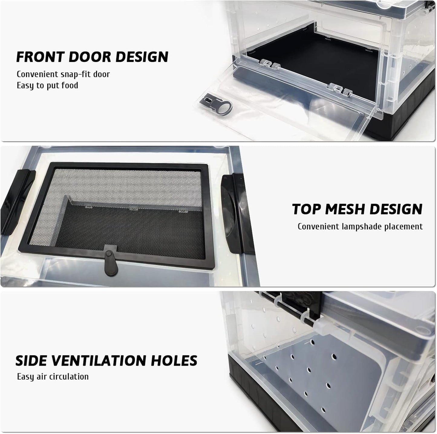Hamiledyi Collapsible Gecko Tank Starter Kits, Reptile Travel Carrier 15.6" x 11.6" x 9.4" Small Portable Habitat Cages for Leopard Gecko, Bearded Dragon, Snake, Tortoise（White）