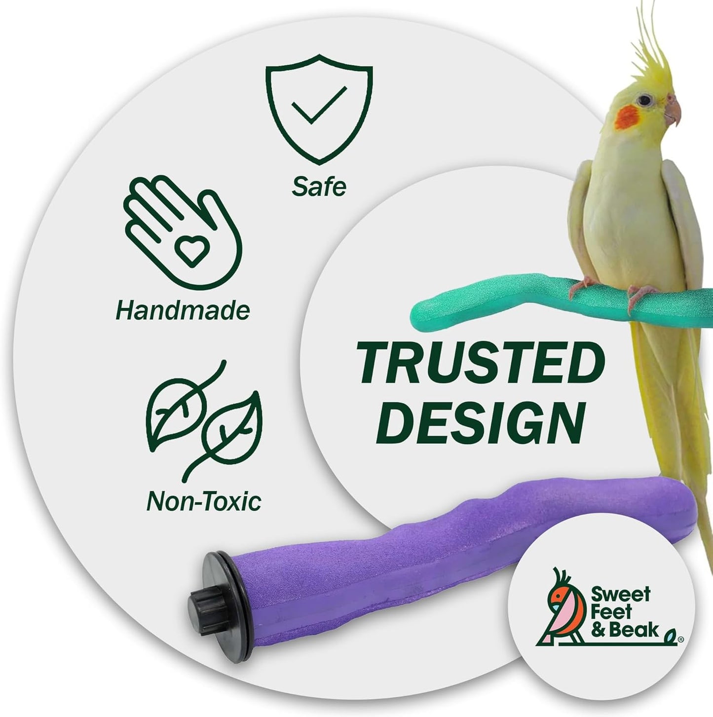 Sweet Feet & Beak Safety Pumice Bird Perch, X-Small 1/2" X 6", Green - Lightweight Grinding Bird Perches for Cage - Bird Nail Trimming Perch for Healthy Beak & Feet - Multi-Size & Color Parrot Stand