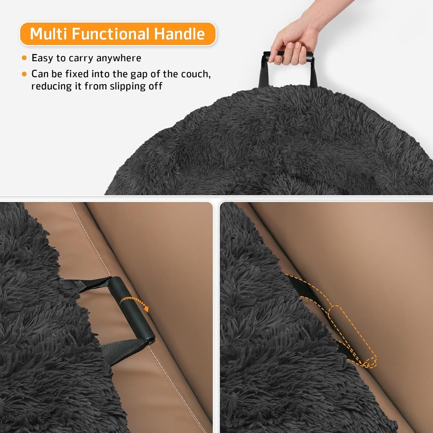 GGIB Calming Dog Bed Fluffy Plush Dog Mat for Furniture Protector with Removable Washable Cover for Large Medium Small Dogs and Cats (Extra Extra Large, Dark Grey)