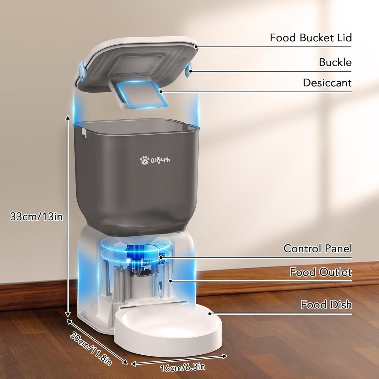 Automatic Dog & Cat Feeder, with Freshness Preservation, 4L Timed Cat Feeder with LCD Screen.Up to 6 Meals Per Day and 1-15 Portion for Cats & Dog (White)