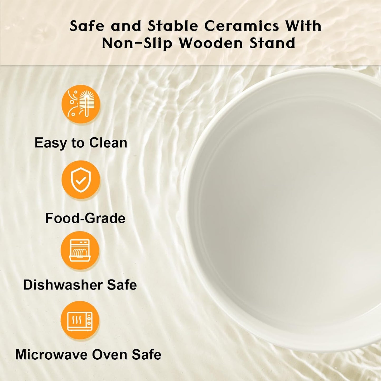 SPUNKYJUNKY Ceramic Elevated Dog Bowls 2 Pack - 5.1inch Raised Dog Bowls with Non-Slip Wooden Stand for Small Dogs Dishwasher Safe(White,13.5OZ*2)