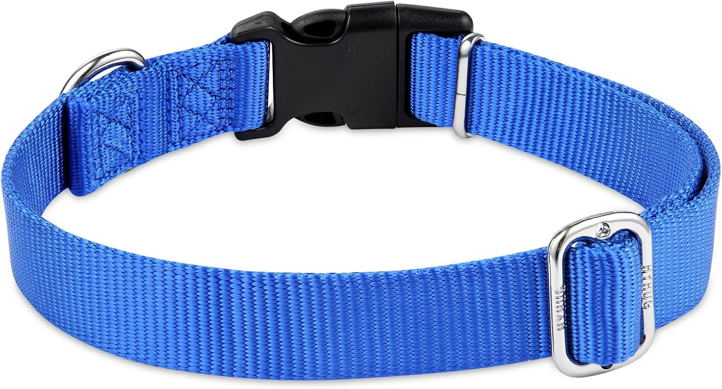 Hyhug Medium Dog Collar, Blue:Heavy-Duty Quick-Release Nylon Buckle, Adjustable & Durable, Cute Dog Collar (Medium, Bright Blue)