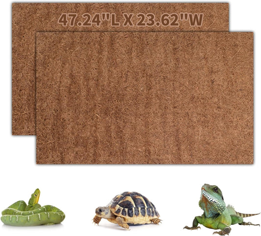 Hamiledyi Reptile Carpet Natural Coconut Fiber Tortoise Carpet Mats for Pet Terrarium Liner Reptile Supplies for Lizard Snake Chameleon Turtle Bedding Bunny Rabbit Mat (2 x Sheets)