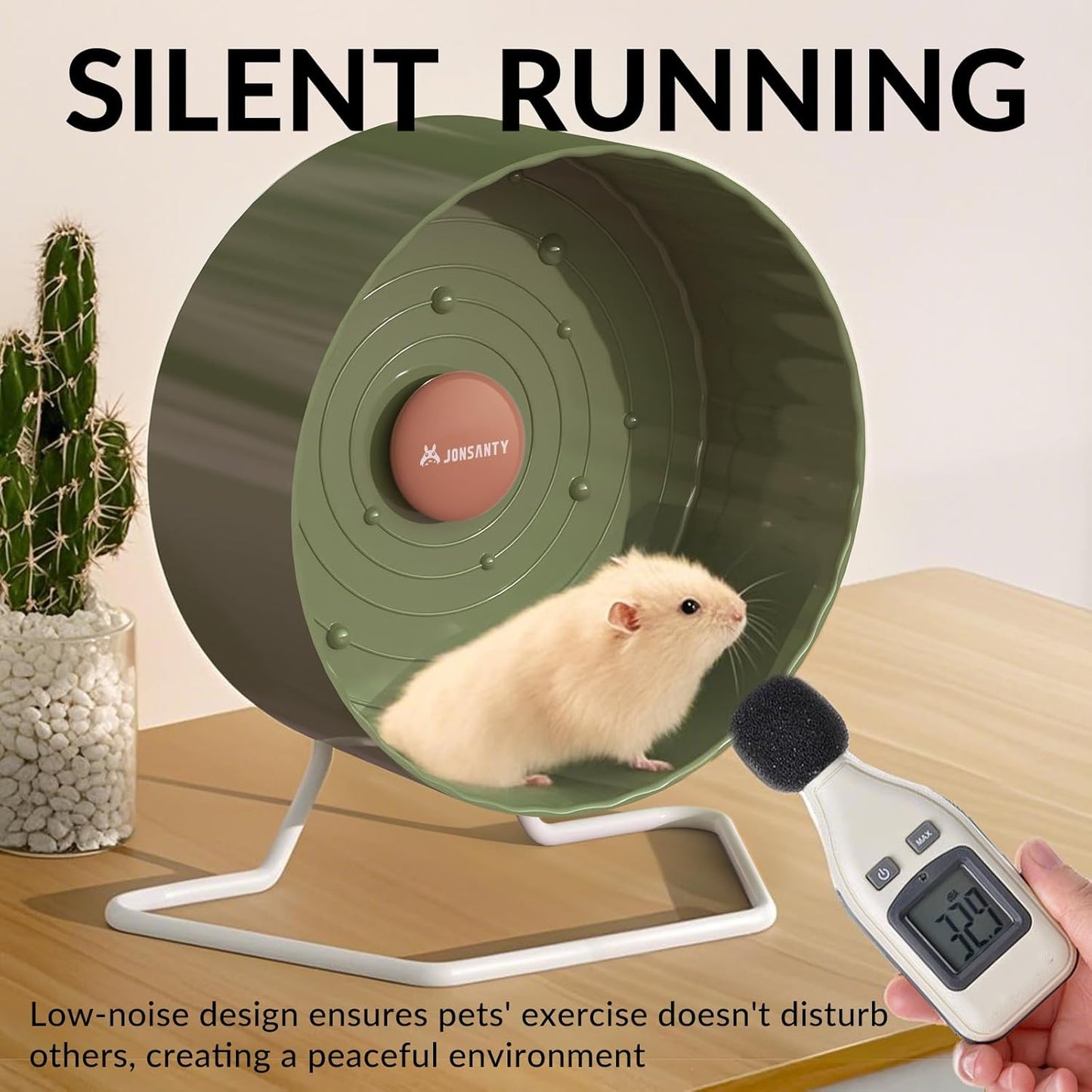 8.4" Silent Hamster Wheel, Non-Slip Track, Exercise, Release Stress, Relieve Anxiety, Adjustable Height Stand, for Syrian Dwarf Hamster, Gerbil, Mice, Other Small Medium Sized Pets, Green