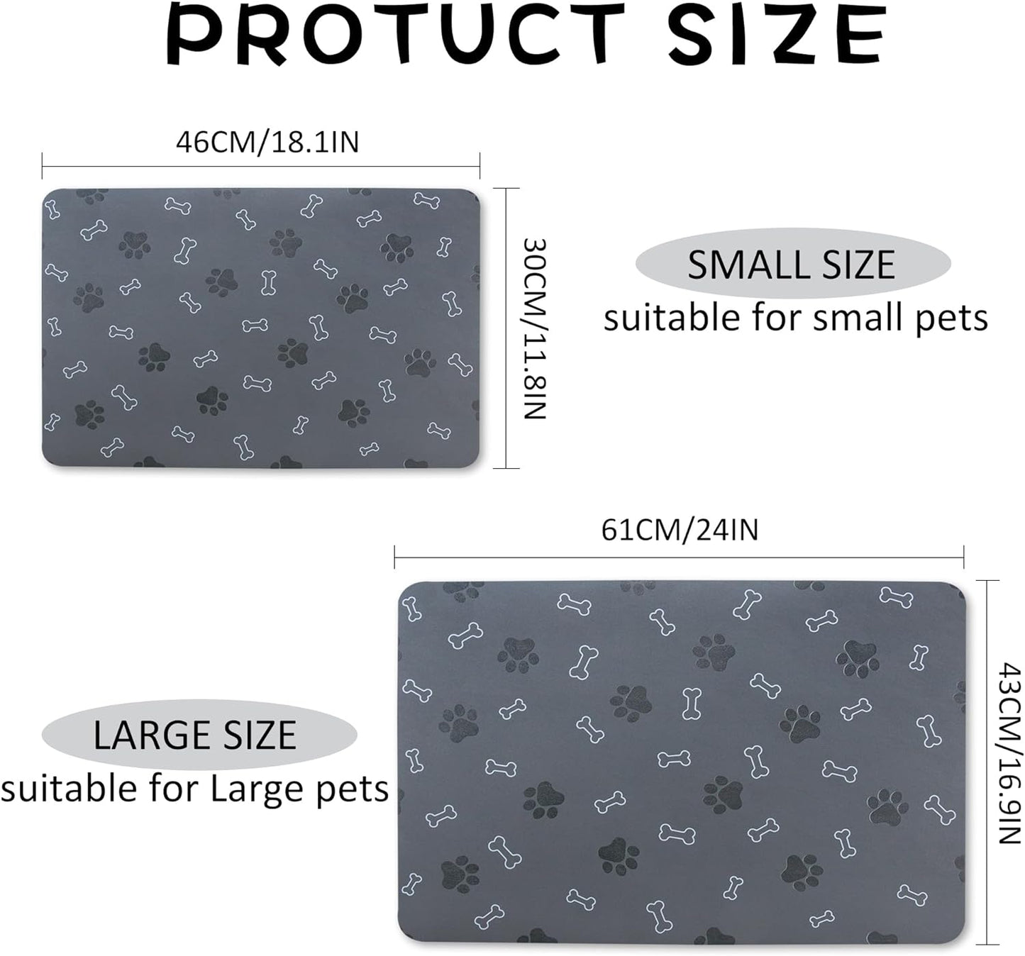 Pet Cat Dog Food Mat Non Slip Mat for Dog Water Bowl Mat Quick Dry Absorbent Cat Feeding Mat, 18.1 * 11.8 in, Dark Grey