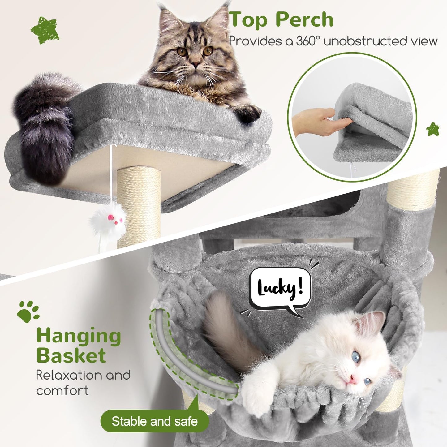 Globlazer Extra Large Cat Tower, 81-inch Tall Cat Tree for Big Cats 20 lbs, XXL Heavy Duty Cat Scratching Tower for Indoor Adult Cats with 3 Cat Condos, 8 Scratching Posts, F81, Light Grey