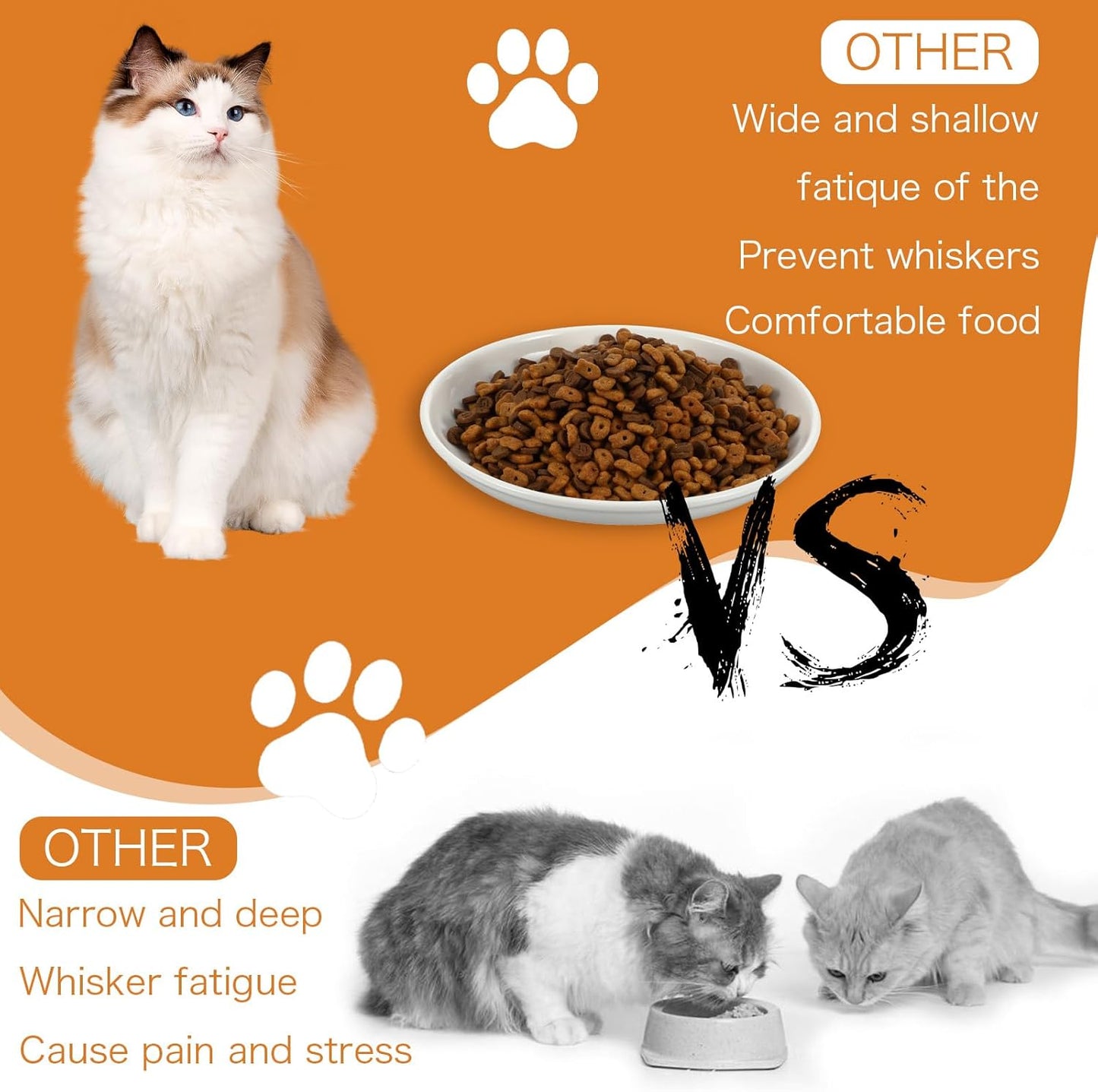 6 Pack Cat Food Bowl, Ceramic Cat Bowls, Anti Whisker Fatigue Cats Bowl Set, 5.9 Inches Shallow Wide Kitten Plates for Food and Water