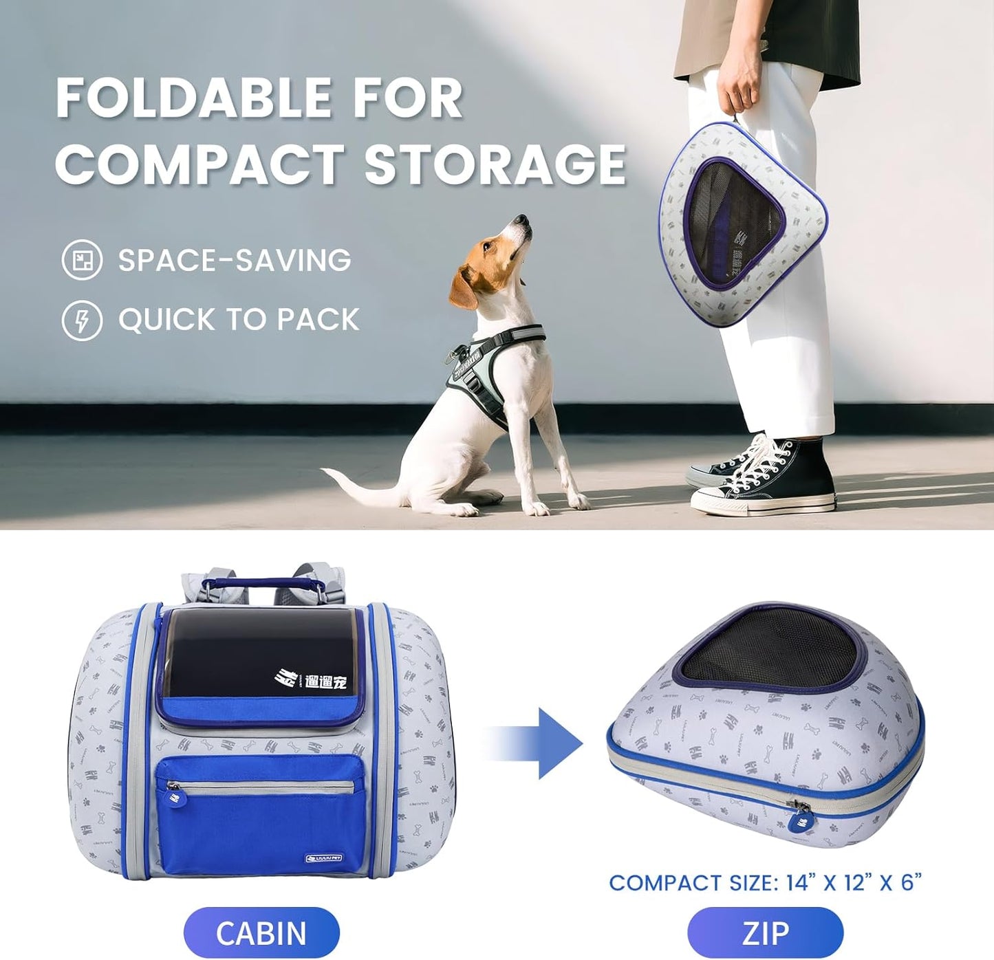 Cat and Dog Backpack Carrier, Foldable Breathable Pet Carrier Backpack with Mesh Ventilation, Large Portable Outing Traveling Pet Bag for Small, Medium Cats, Small Dogs, Blue
