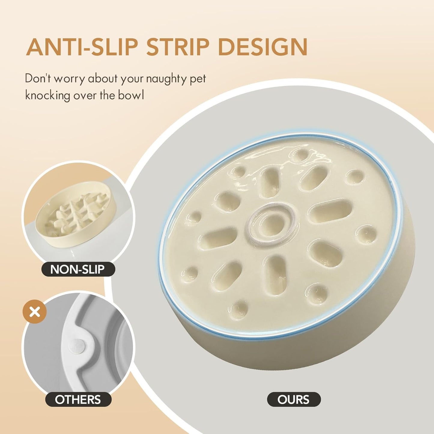 8.2inch Ceramic Dog Raised Slow Feeder Set, Elevated Bowl with Wooden Stand for Large and Medium Dog, Slow Feeder Dish for Fast Easters, Anti-Gulping(Beige, Single Bowl+ Stand)