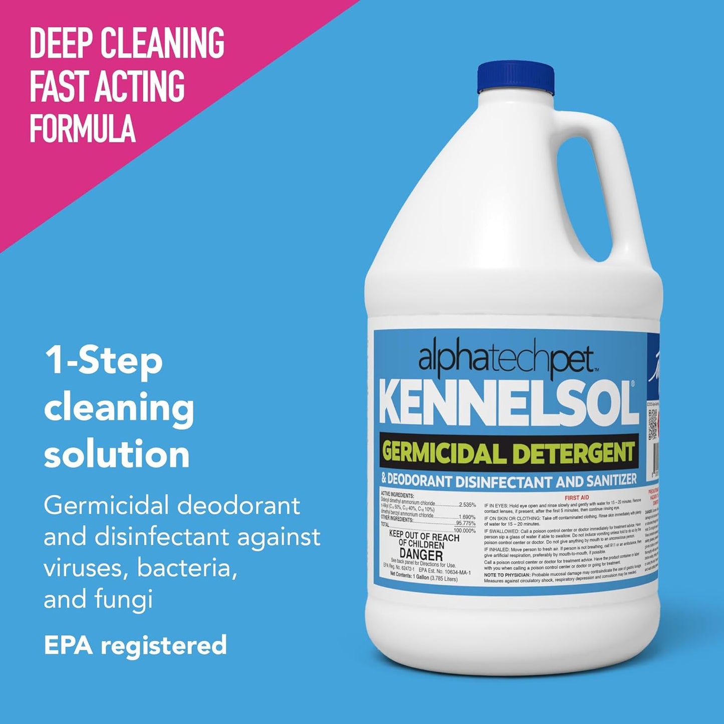 ATP KennelSol 1-Step Kennel Cleaner - 1 Gallon (Pack of 4) Liquid Disinfectant, Effective Against Bacteria and Viruses, Deodorizer Wintergreen Scent by Alpha Tech Pet