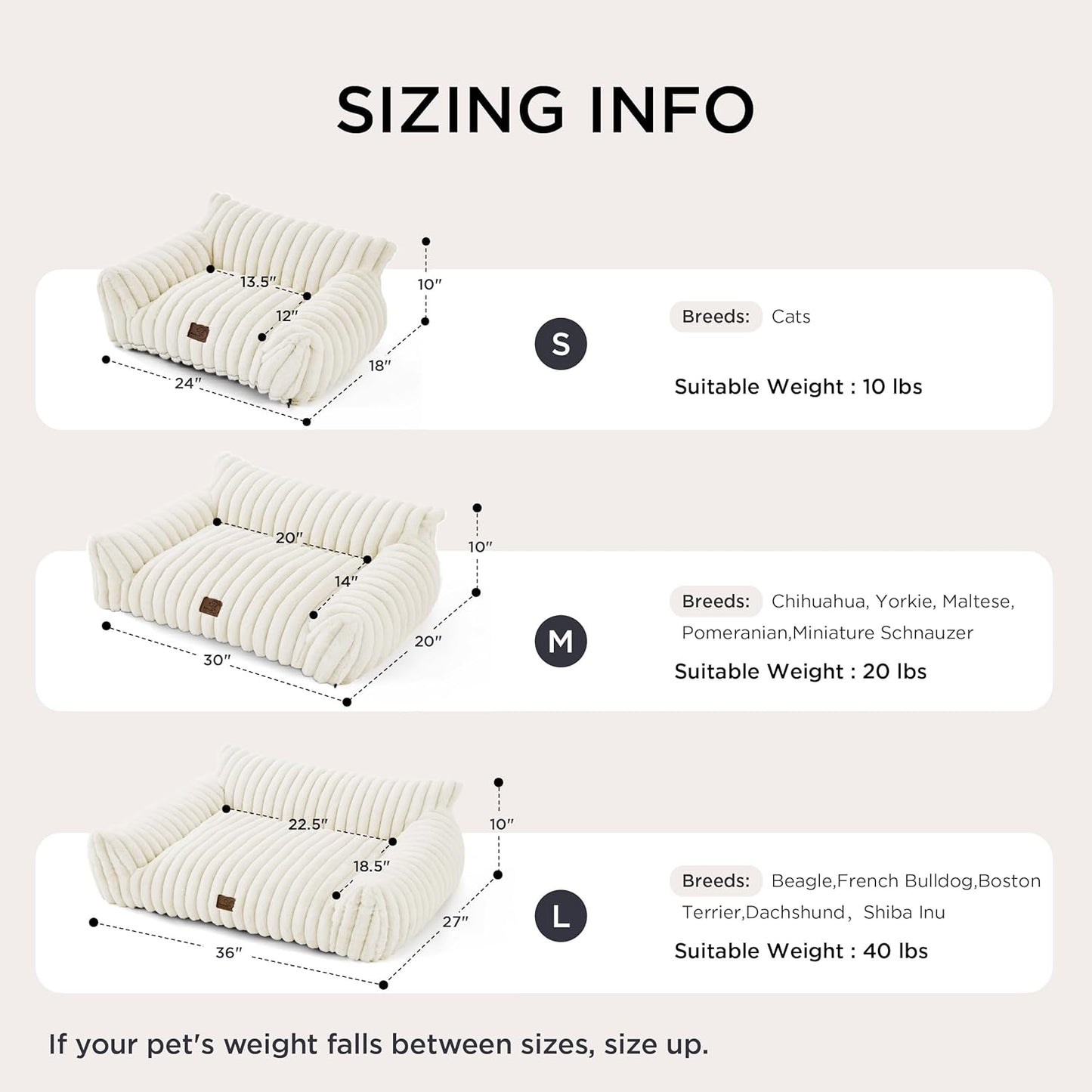 Bedsure Cute Cat Couch for Pets - Fluffy Cat beds with Premium Soft Corduroy Fleece, Fuzzy Cats beds for Indoor Cats with Removable Washable Cover, Supportive Pet Sofa, 24inch, Cream