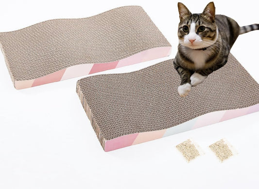 Cat Scratching Board cat Scratcher Cat Scratch Pad Cardboard cat scratchers for Indoor Cats Reversible Large Wide Corrugated with Catnip(2pcs)