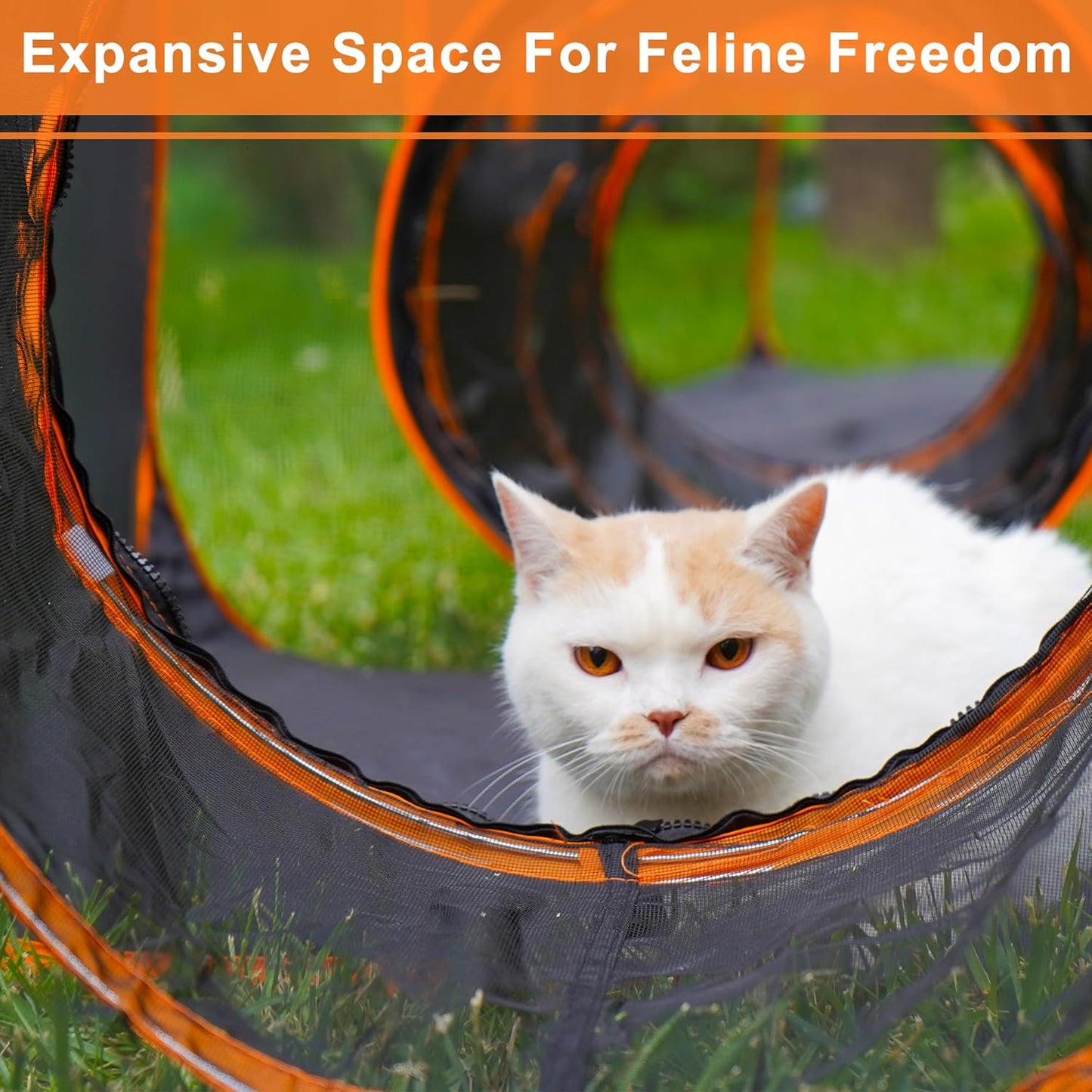 7 in 1 Outdoor Cat Enclosure, Foldable Pop-Up Mesh Playpen Tunnel for Pet Run, Foldable Outside Enclosed Tent Cage for Small Dogs, Rabbit and Other Animals