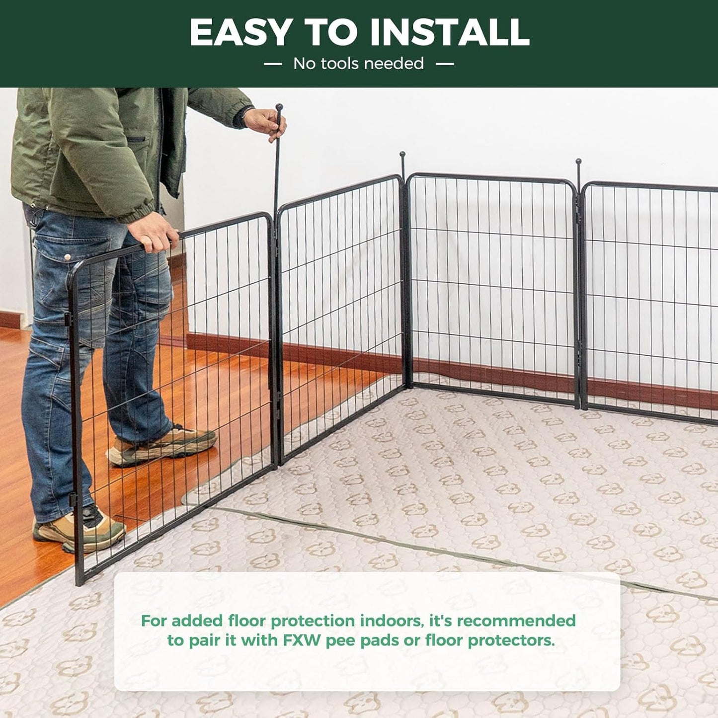 FXW Rollick Unleashed Dog Playpen for Indoor, Yard, RV Camping, 45 inch 48 Panels for Large Dogs, Black│Patented