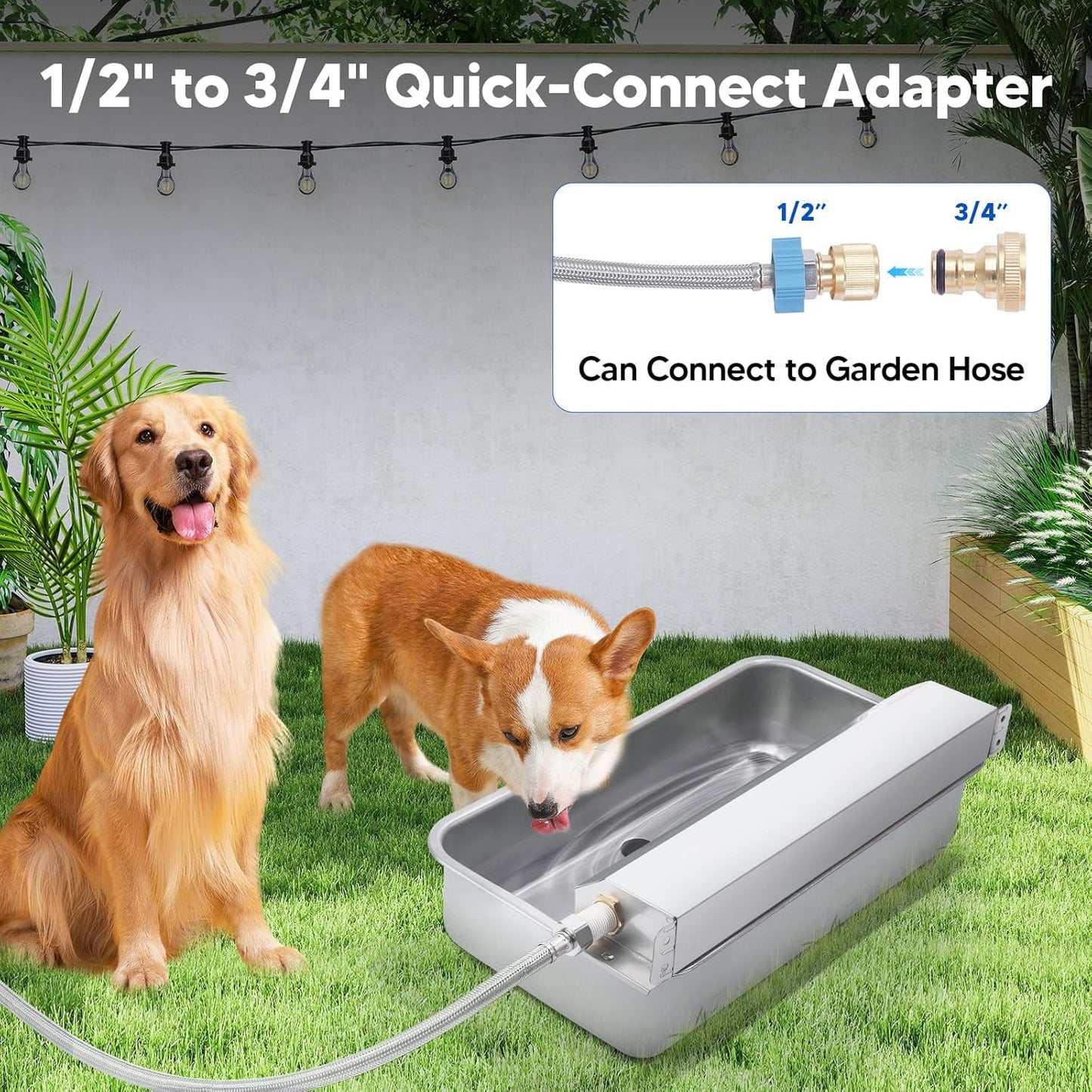 Automatic Water Dispenser for Dog, 6L Dog Water Bowl Dispenser, Large Stainless Steel Indoor/Outdoor Water Feeder Suitable for Dogs Livestock Chicken Horse, Easy to Clean