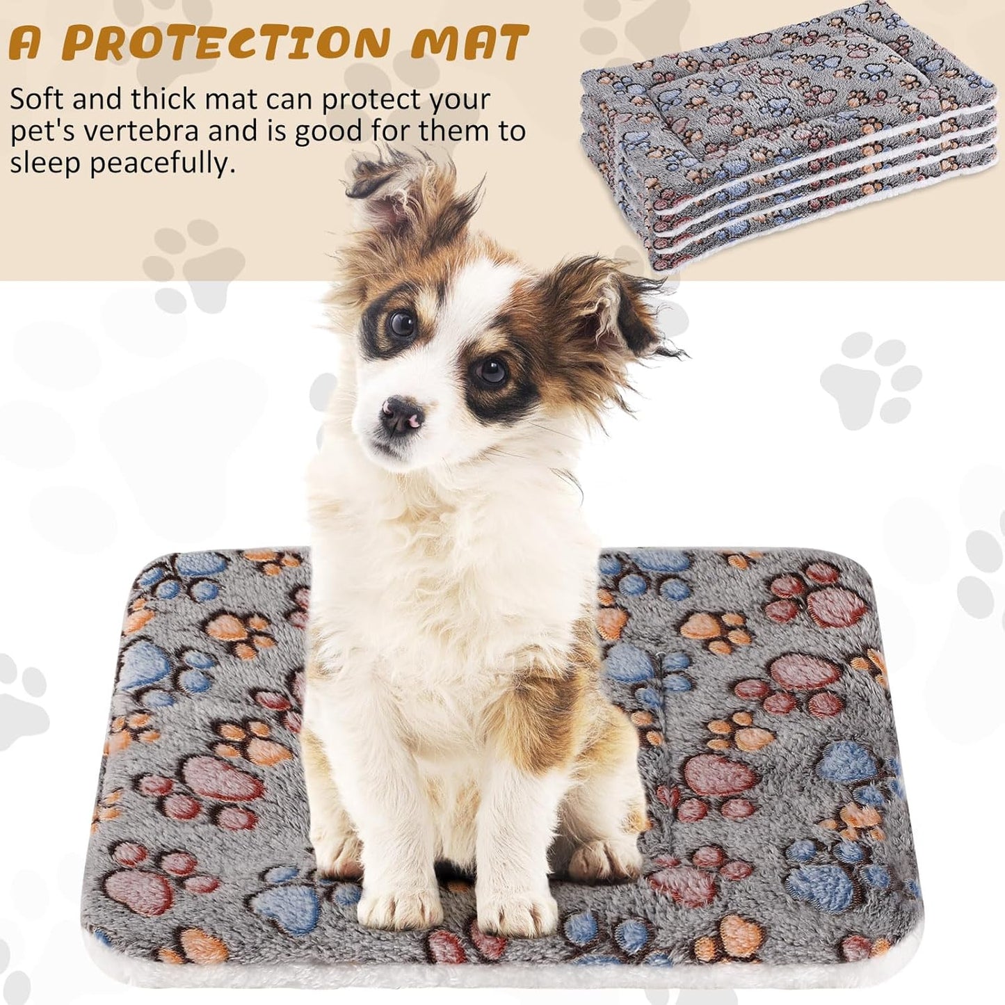 4 Pack Ultra Soft Dog Cat Bed Mat with Cute Prints Reversible Fleece Dog Crate Kennel Pad Cozy Washable Thickened Hamster Guinea Pig Pet Bed Mat for Small Animals(23 x 18 Inches,Gray)
